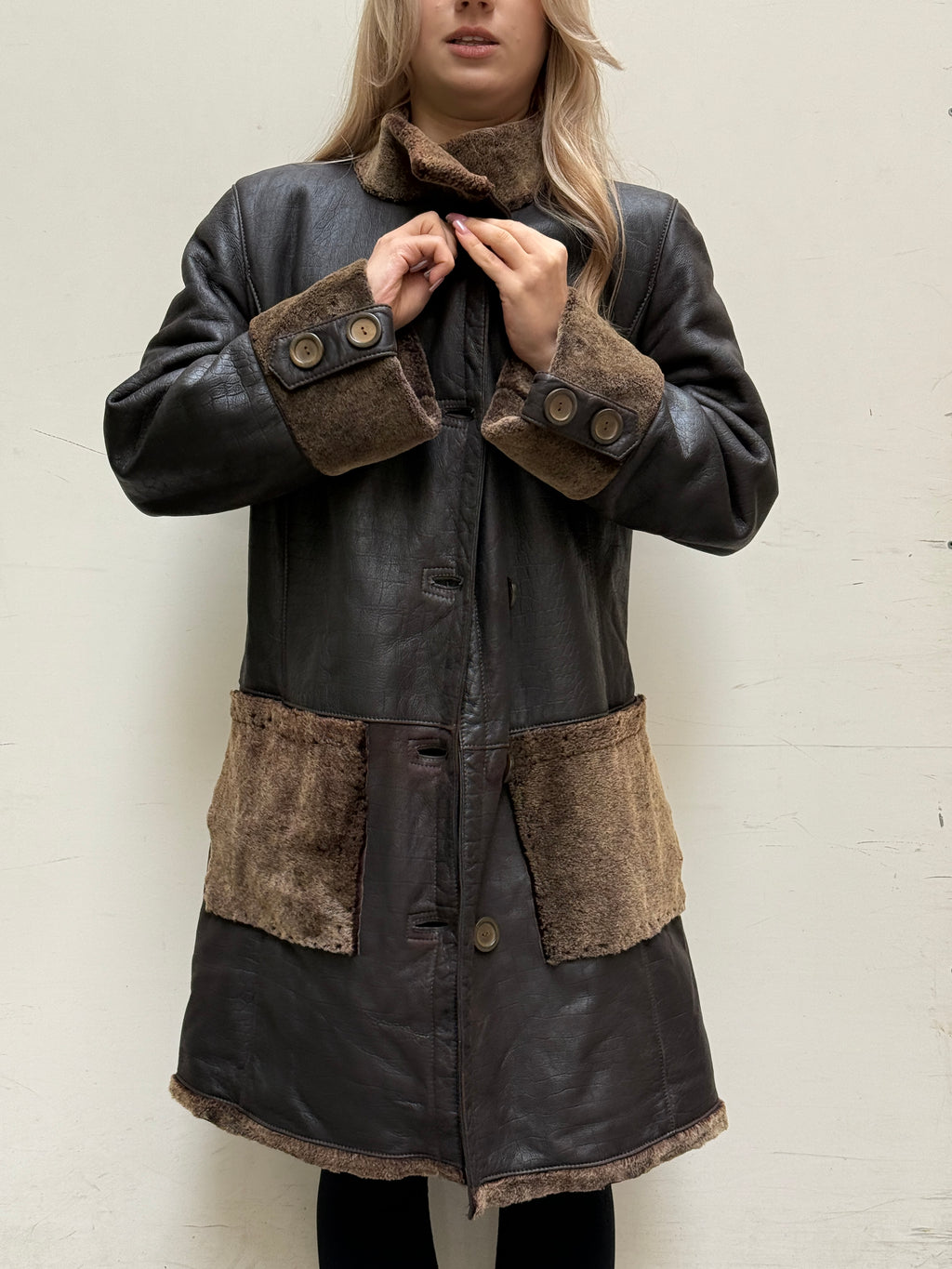 Vintage 100% Genuine Sheepskin Shearling Coat S/Petite