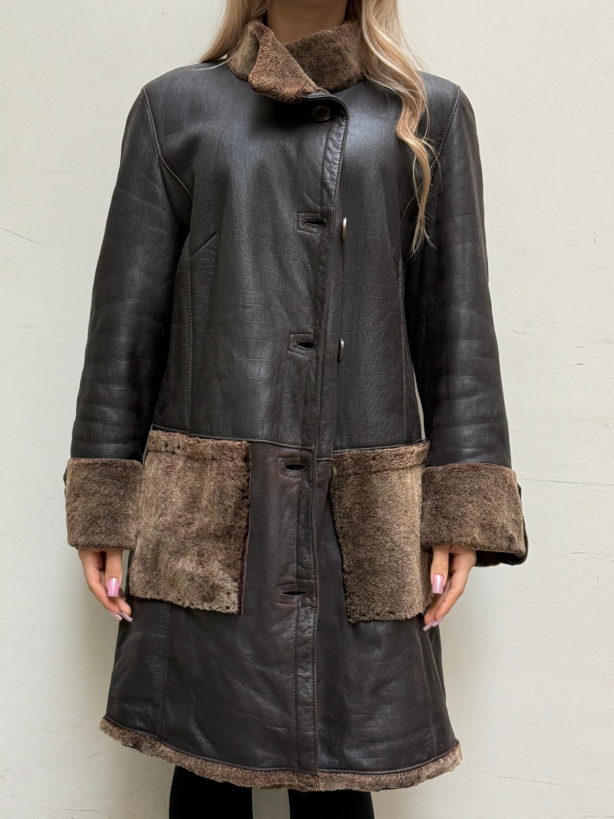 Vintage 100% Genuine Sheepskin Shearling Coat S/Petite
