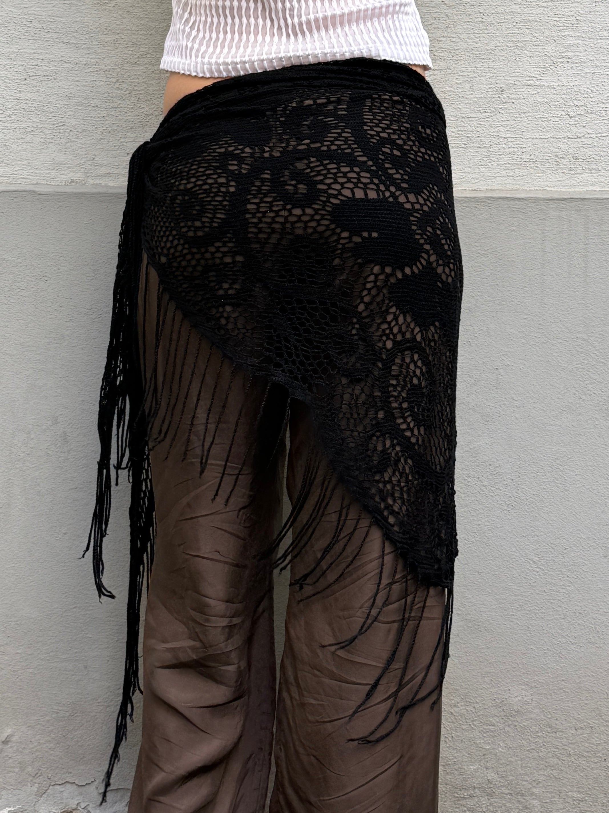 Vintage Black Crochet Knit Pareo