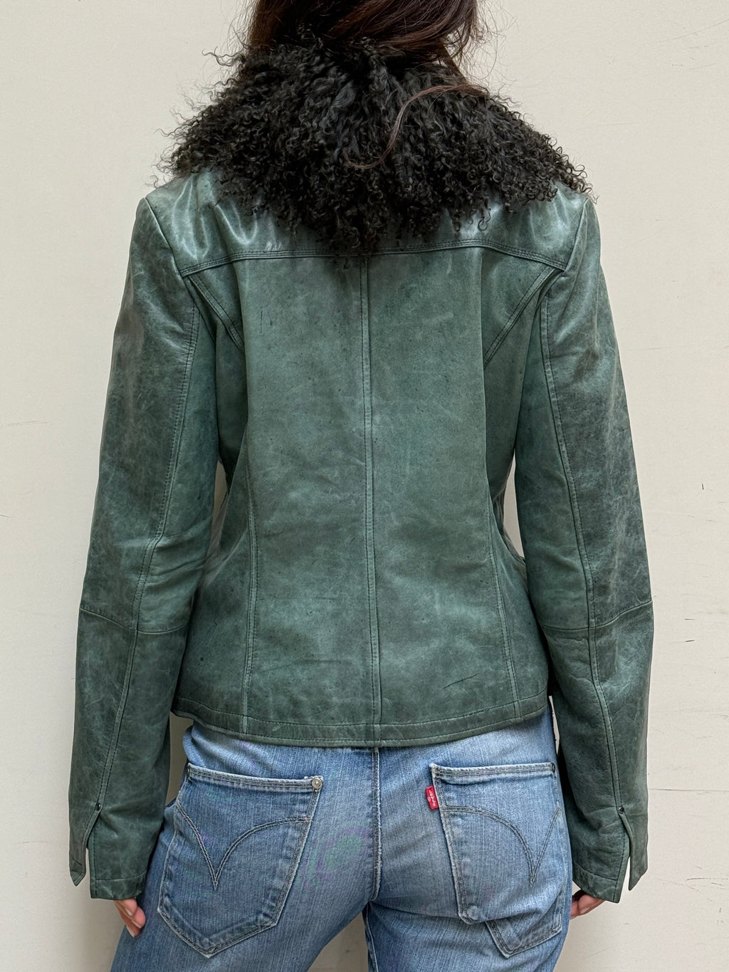 Teal Real Leather & Lamb Shearling Afghan Coat S