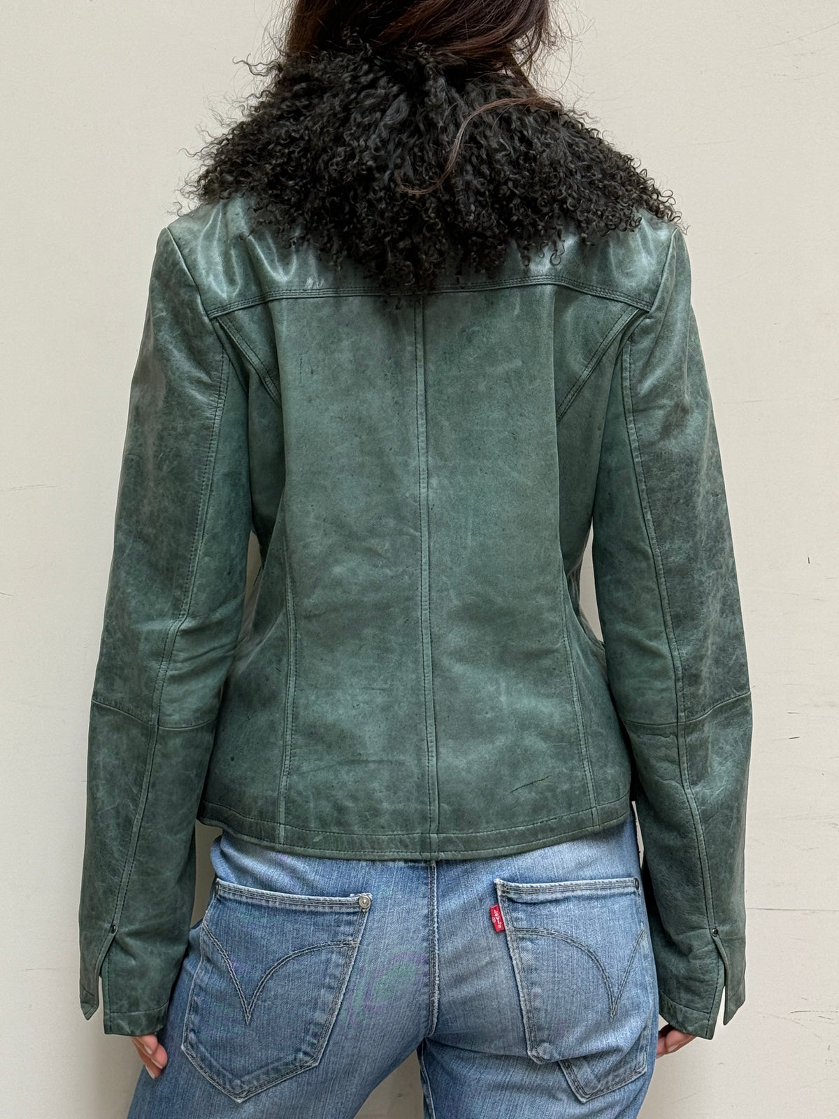 Teal Real Leather & Lamb Shearling Afghan Coat S