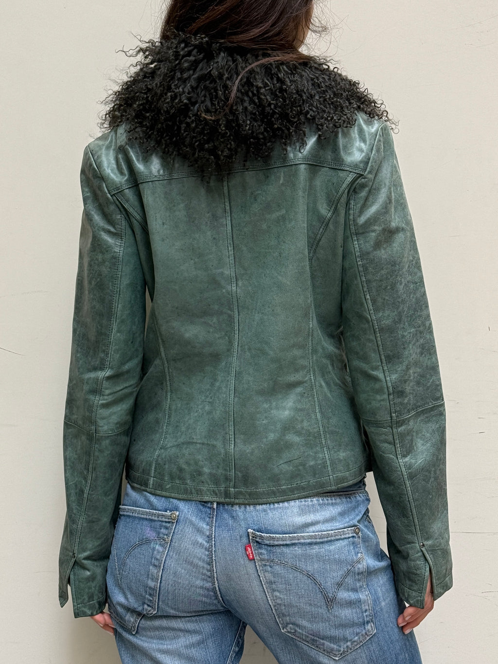 Teal Real Leather & Lamb Shearling Afghan Coat S