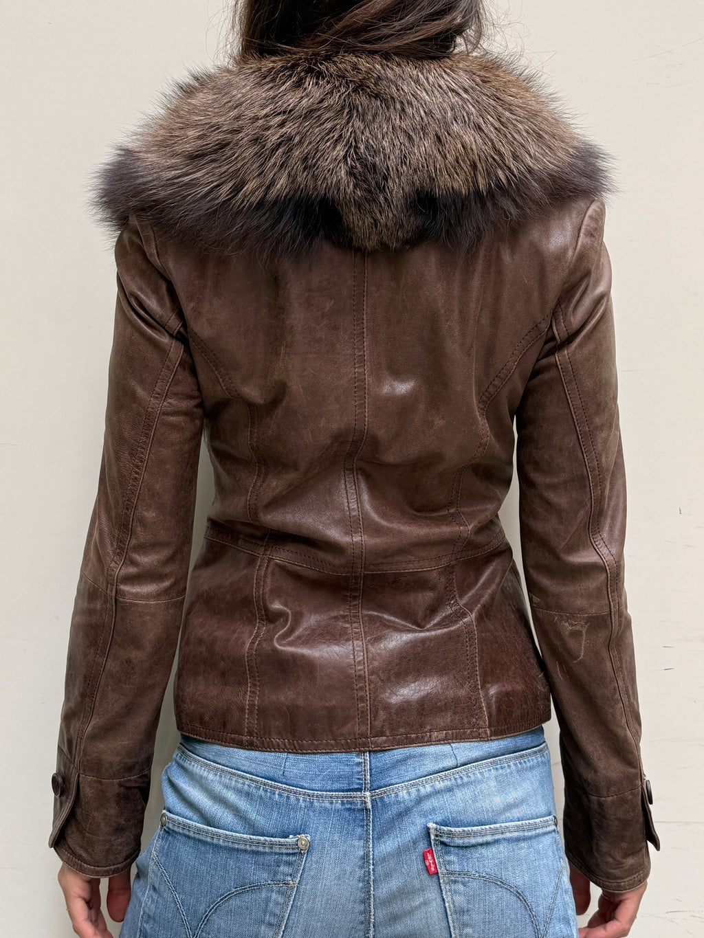 Vintage Brown Leather & Fur Jacket S