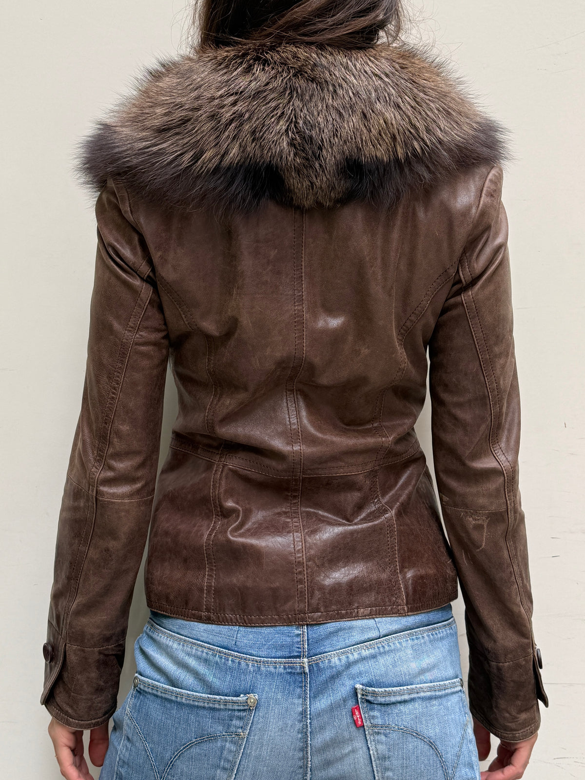 Vintage Brown Leather & Fur Jacket S