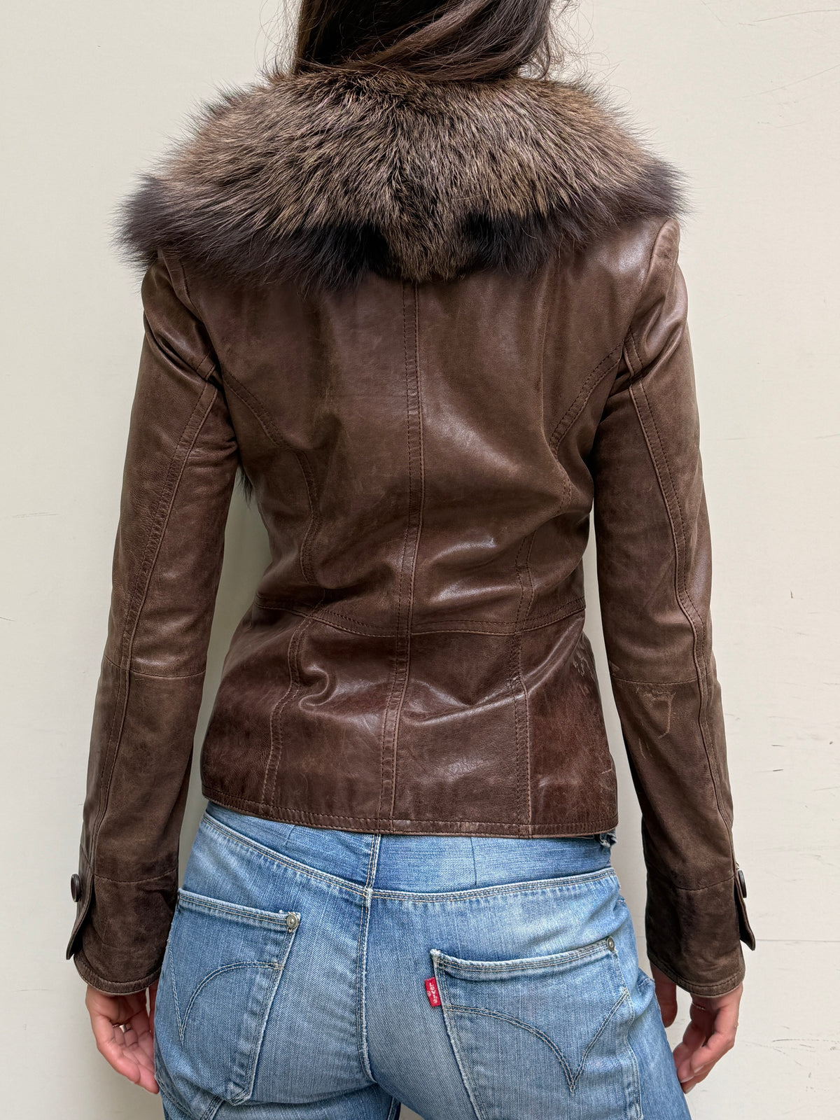 Vintage Brown Leather & Fur Jacket S