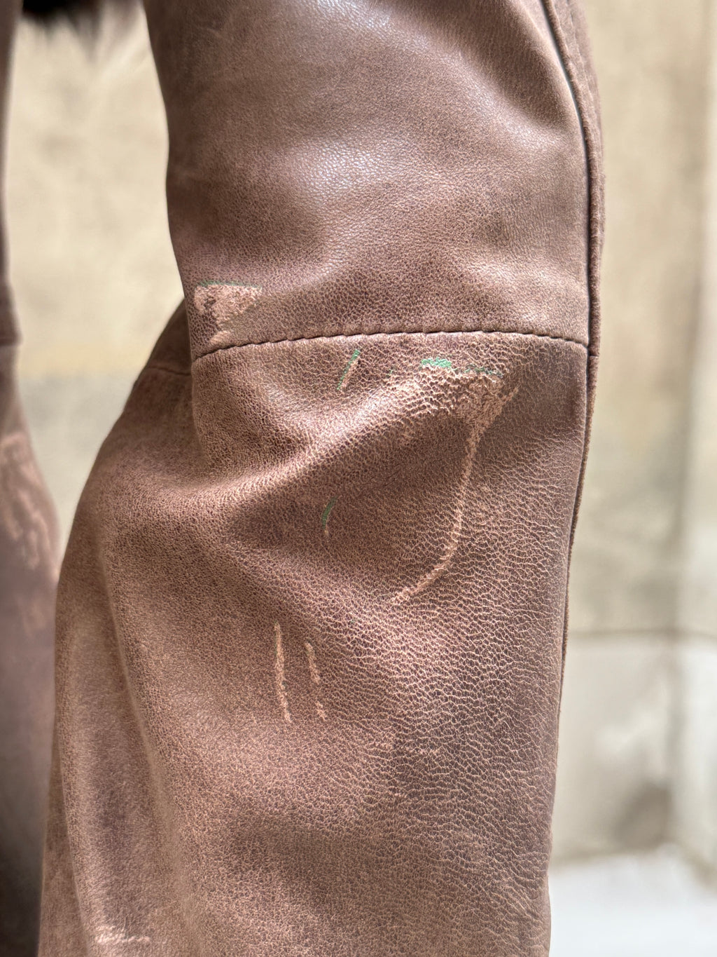 Vintage Brown Leather & Fur Jacket S