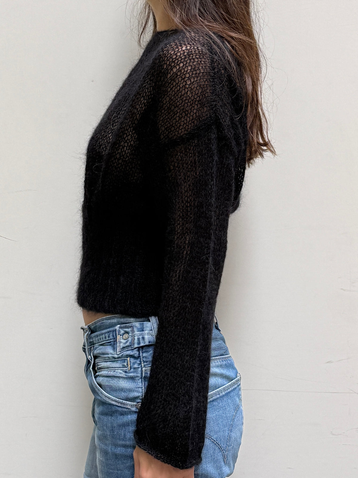 Hand Knit Mohair & Wool Black Sweater S