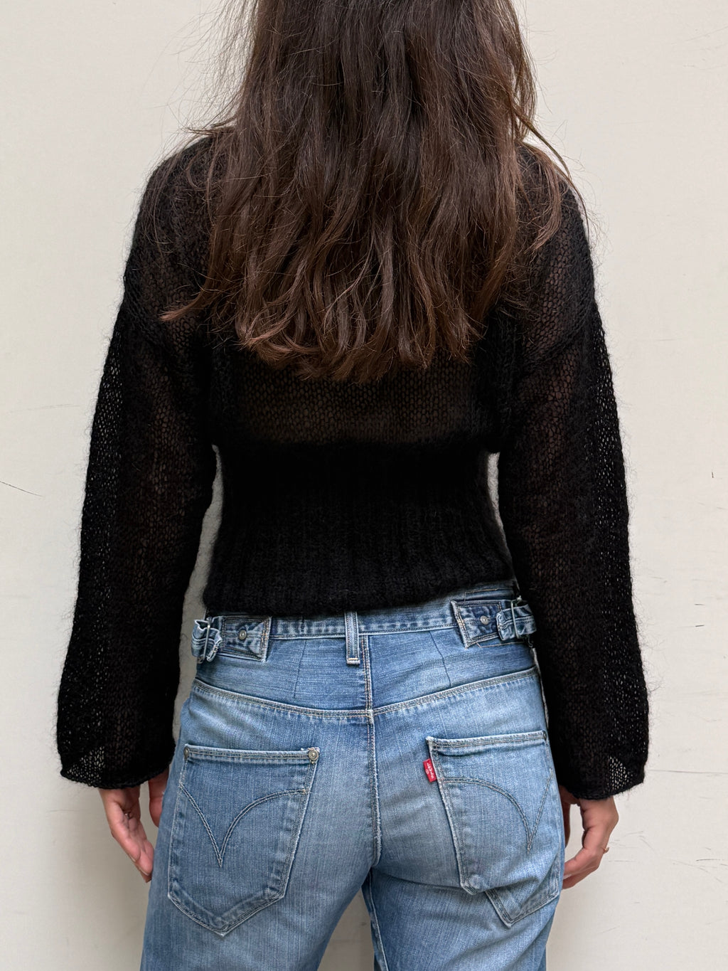 Hand Knit Mohair & Wool Black Sweater S