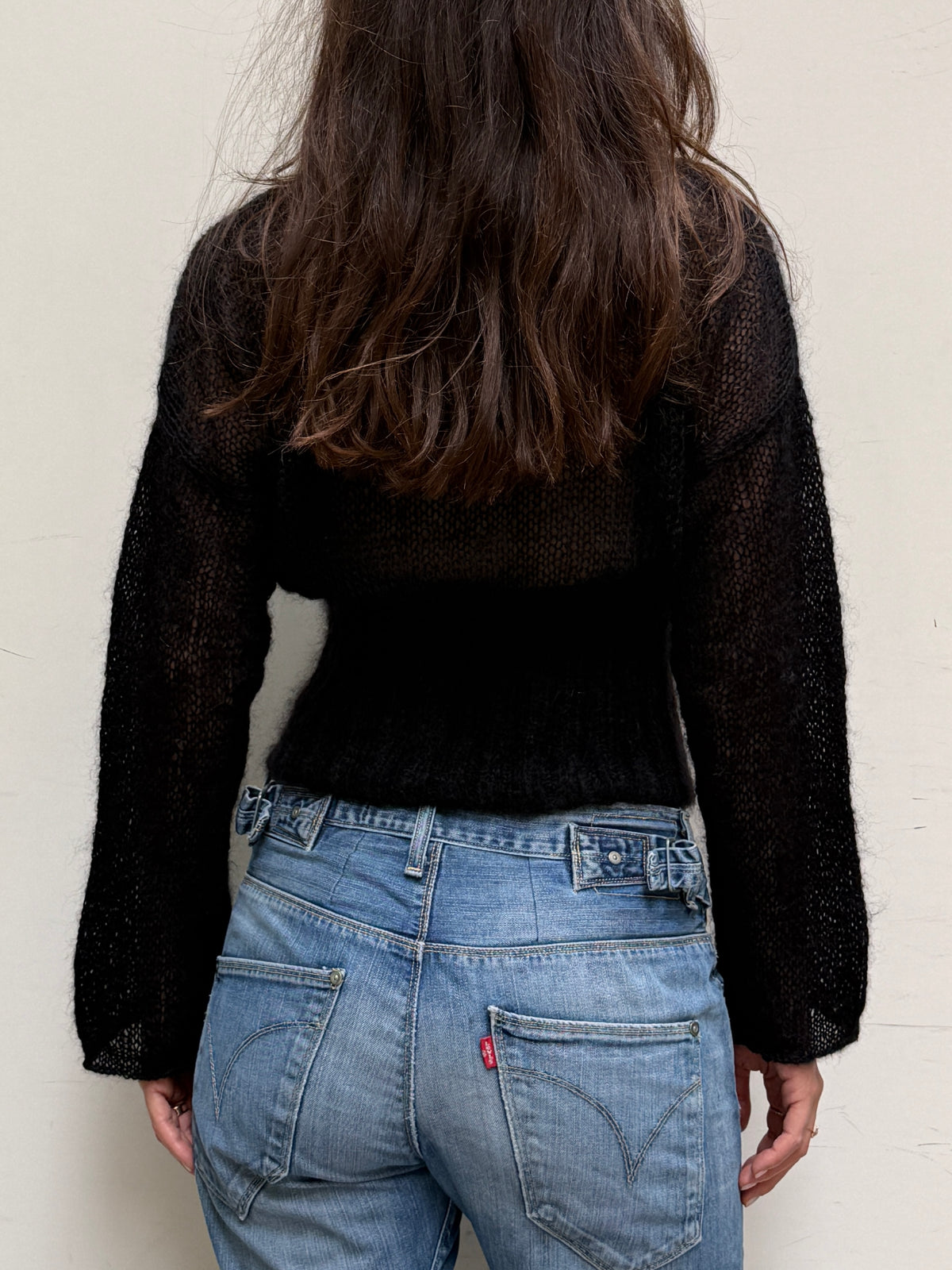 Hand Knit Mohair & Wool Black Sweater S