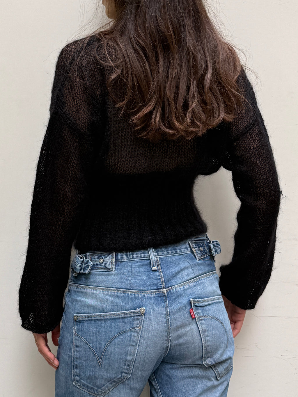 Hand Knit Mohair & Wool Black Sweater S