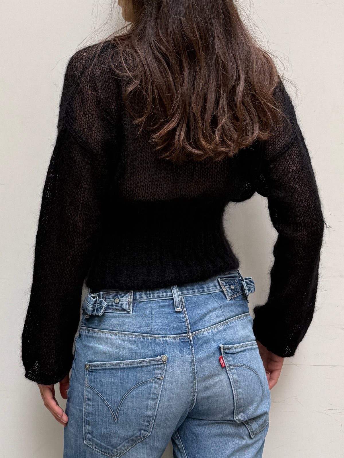 Hand Knit Mohair & Wool Black Sweater S
