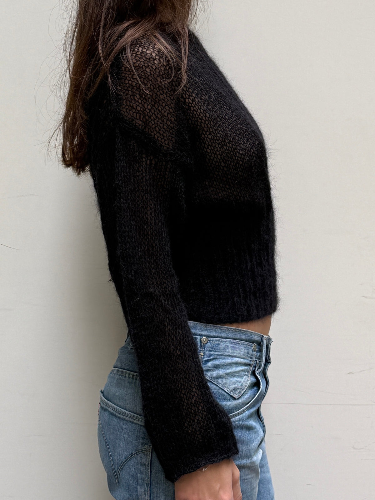Hand Knit Mohair & Wool Black Sweater S