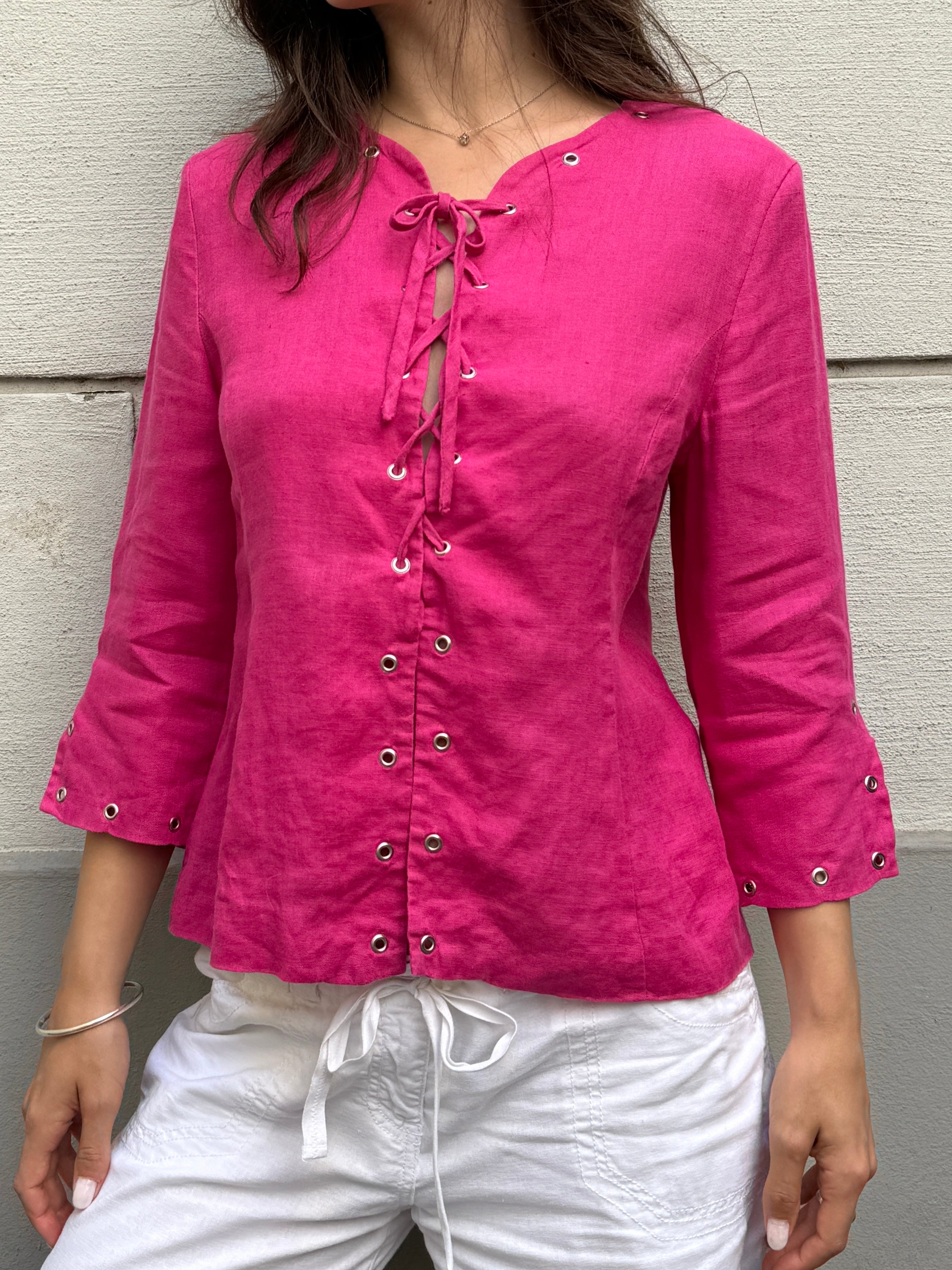 Vintage 100% Linen Hot Pink Studded Jacket M