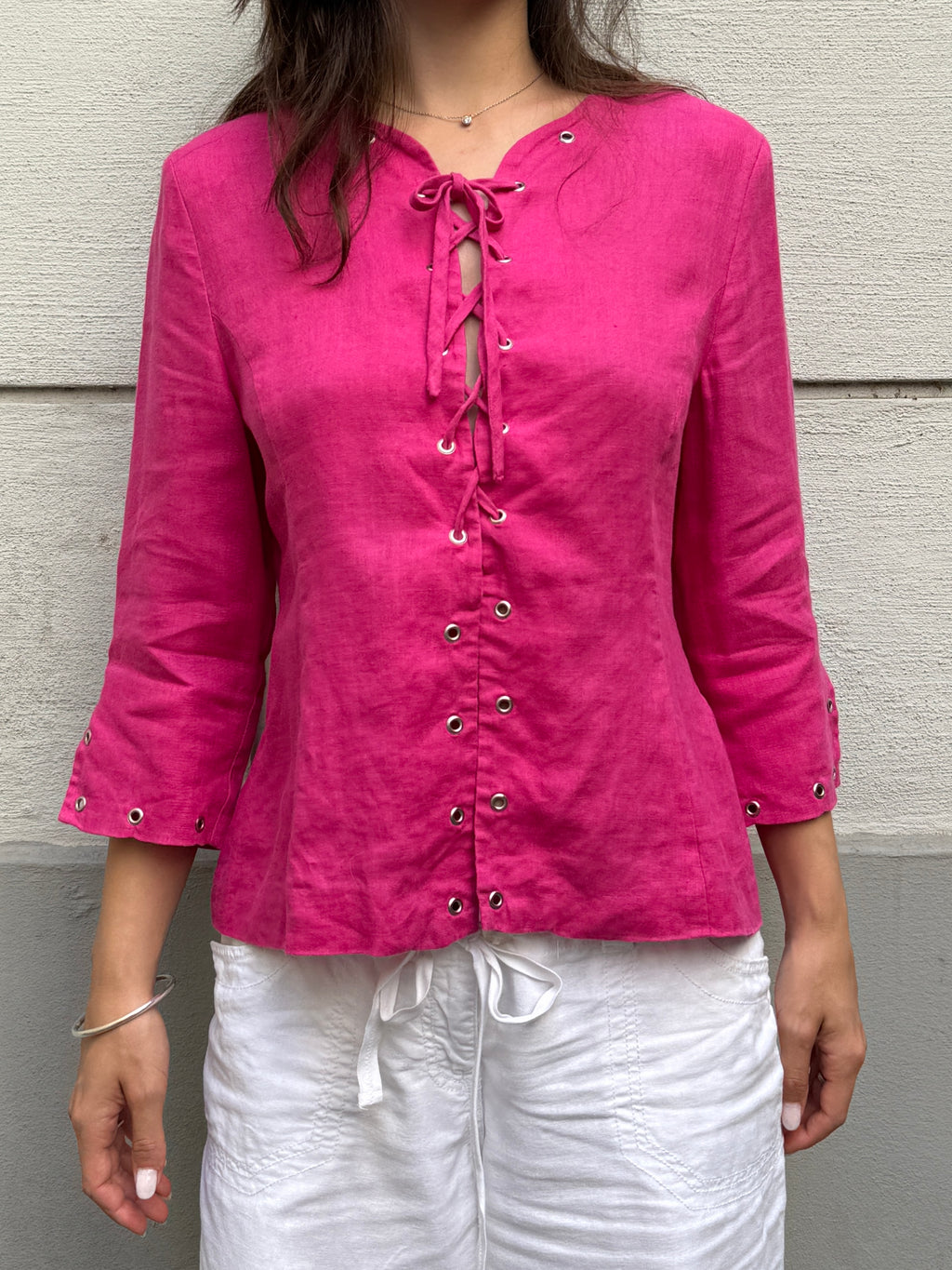Vintage 100% Linen Hot Pink Studded Jacket M