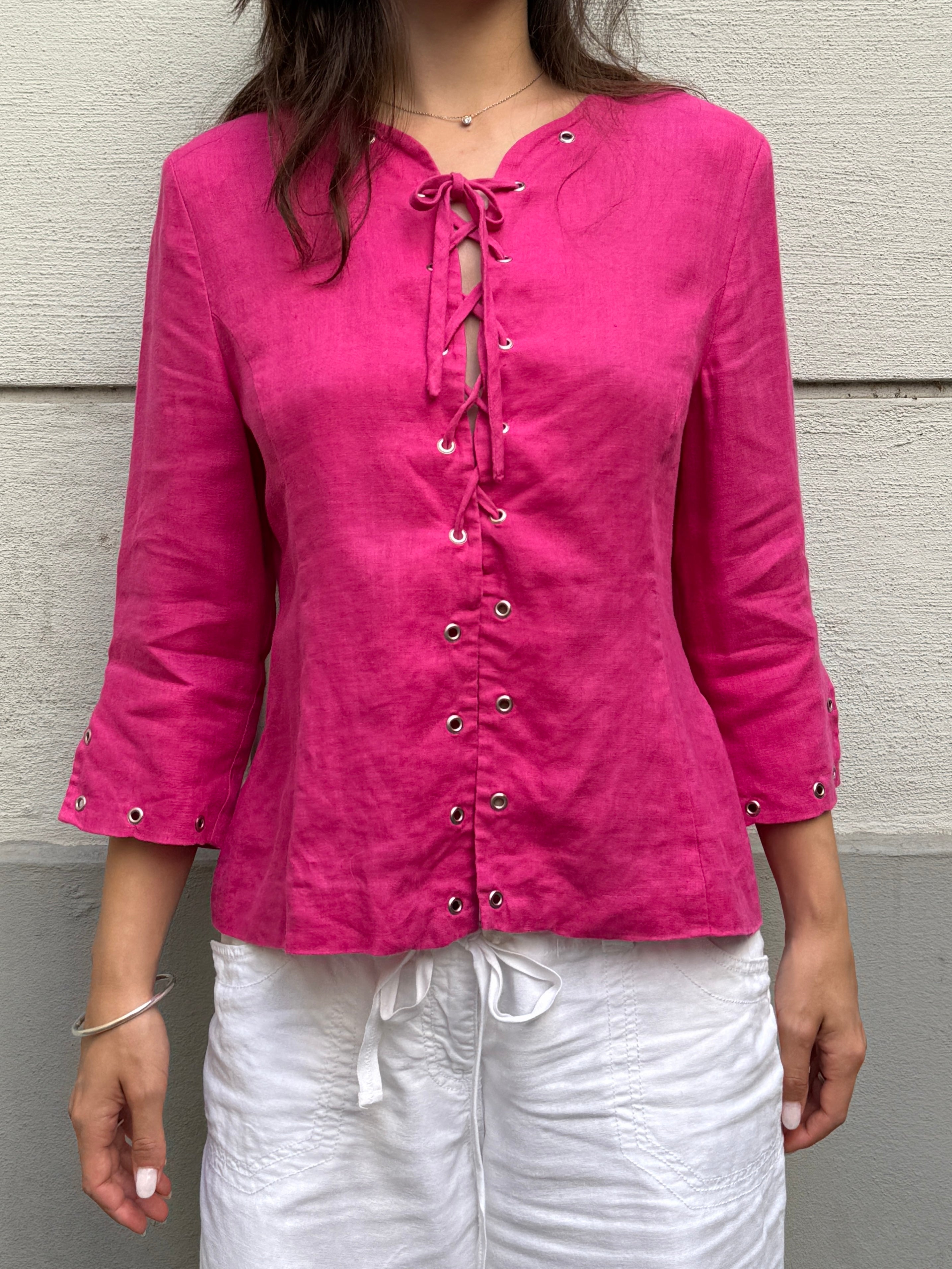 Vintage 100% Linen Hot Pink Studded Jacket M