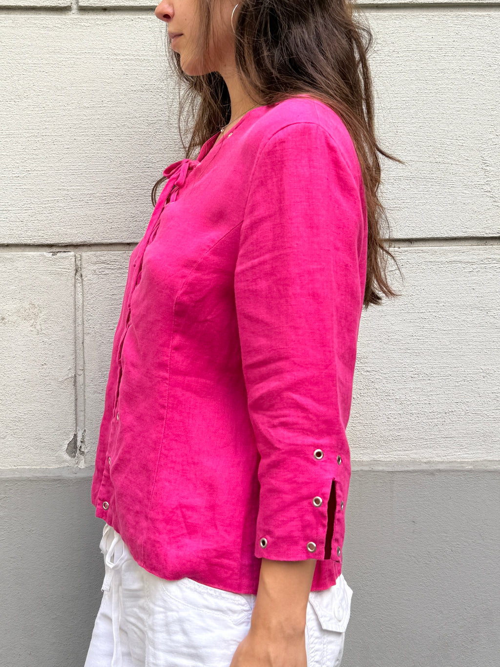 Vintage 100% Linen Hot Pink Studded Jacket M