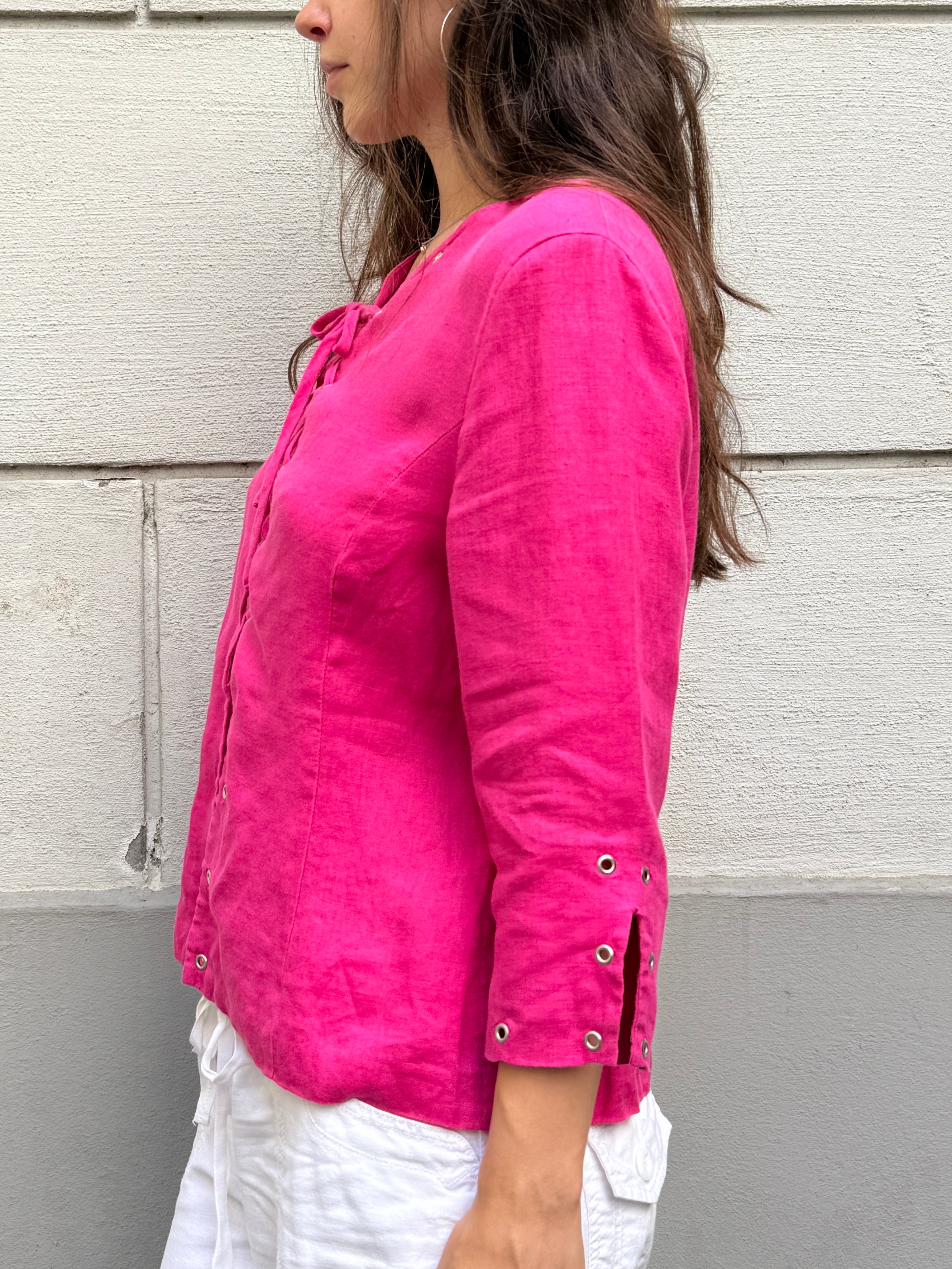 Vintage 100% Linen Hot Pink Studded Jacket M