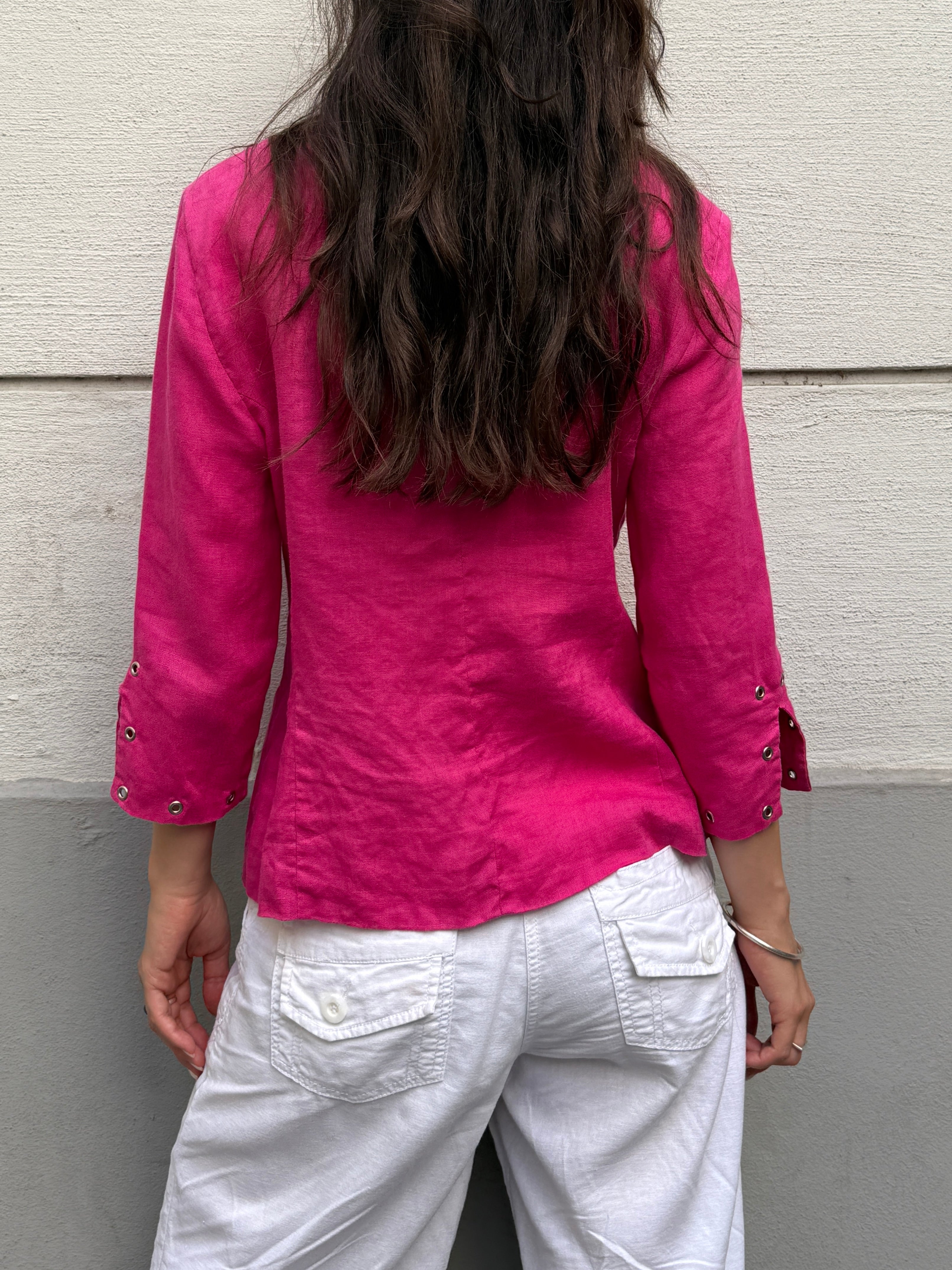 Vintage 100% Linen Hot Pink Studded Jacket M