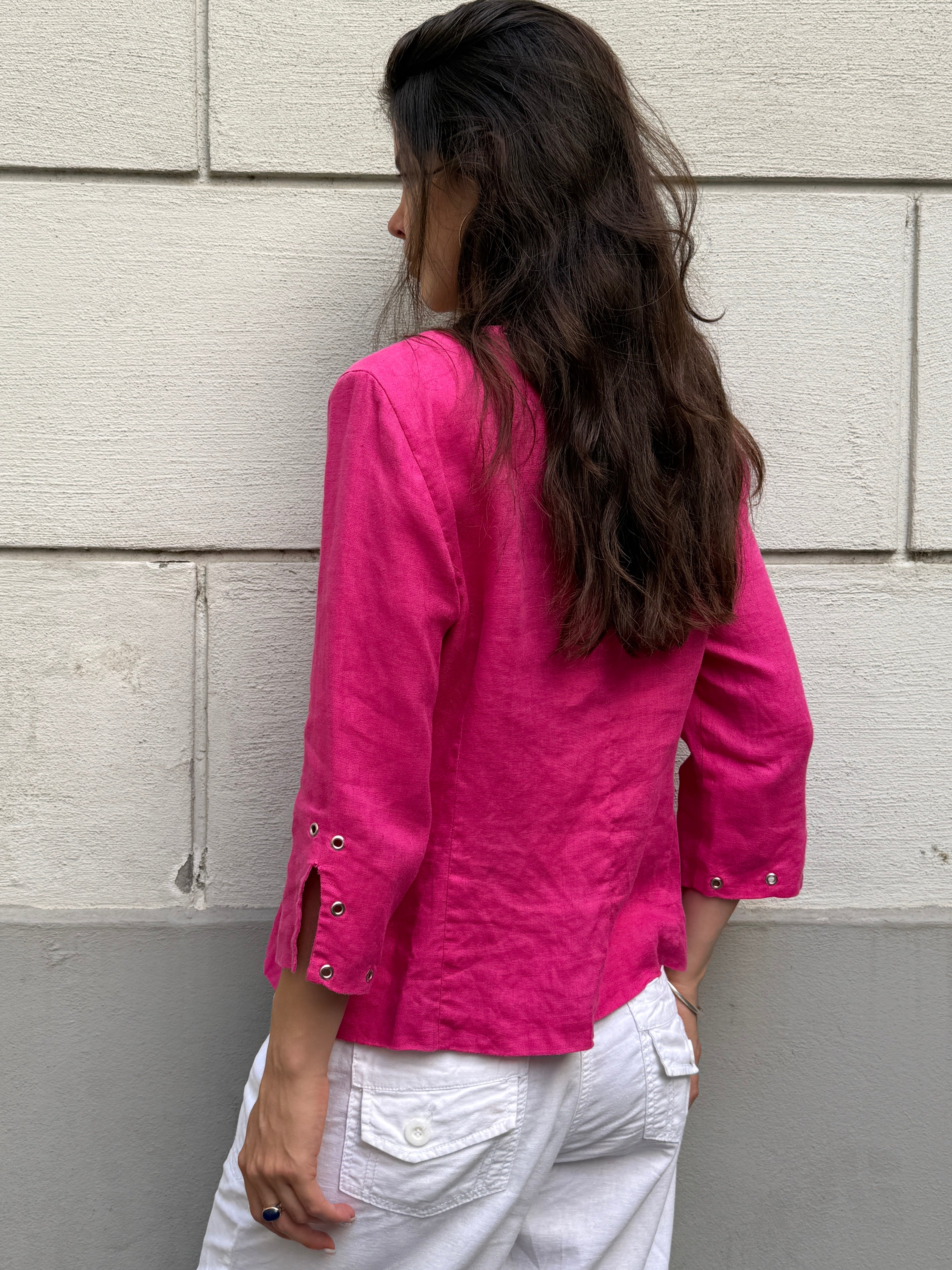 Vintage 100% Linen Hot Pink Studded Jacket M