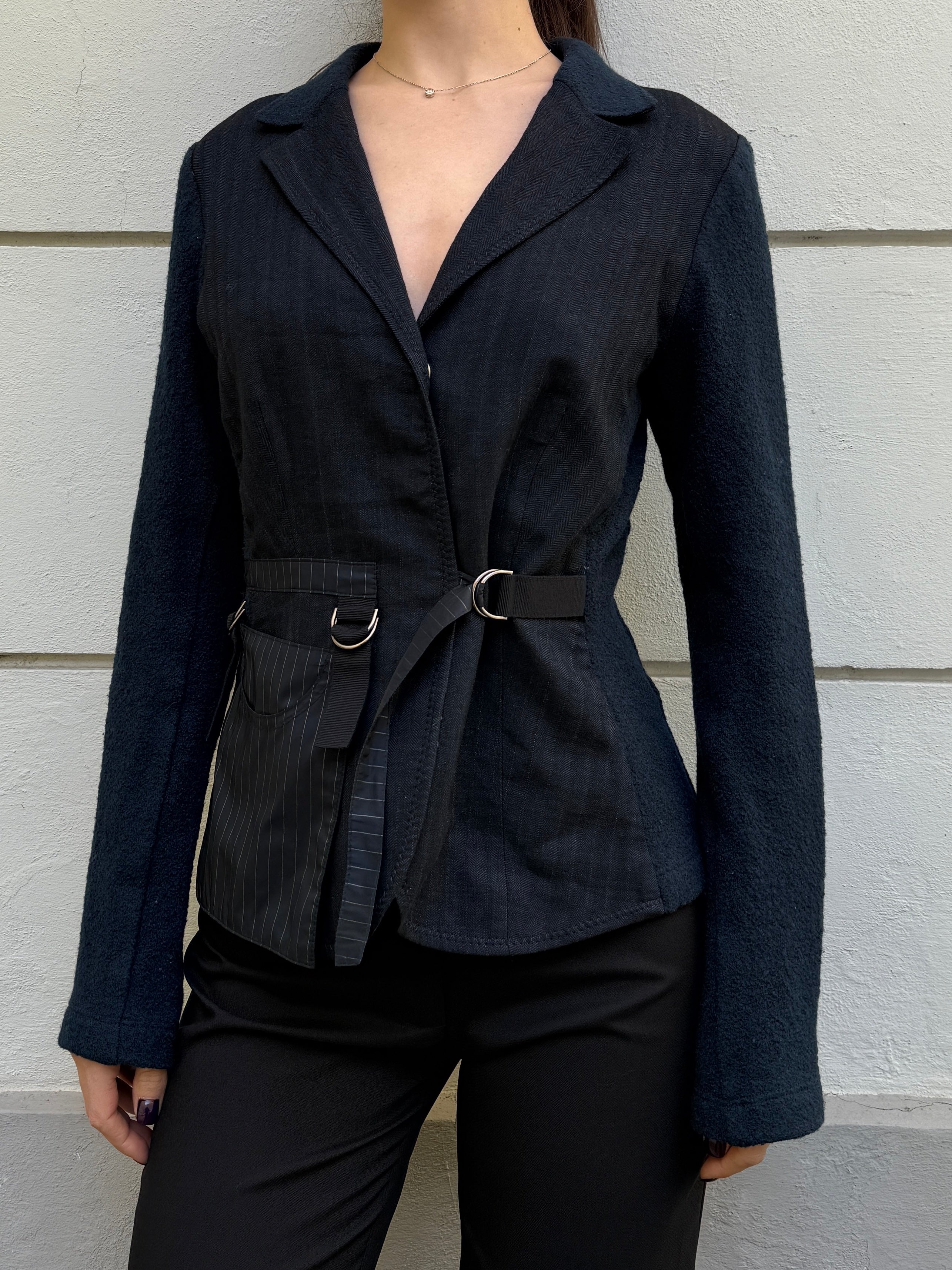 Vintage Navy Wool Sleeve Strappy Blazer Jacket M
