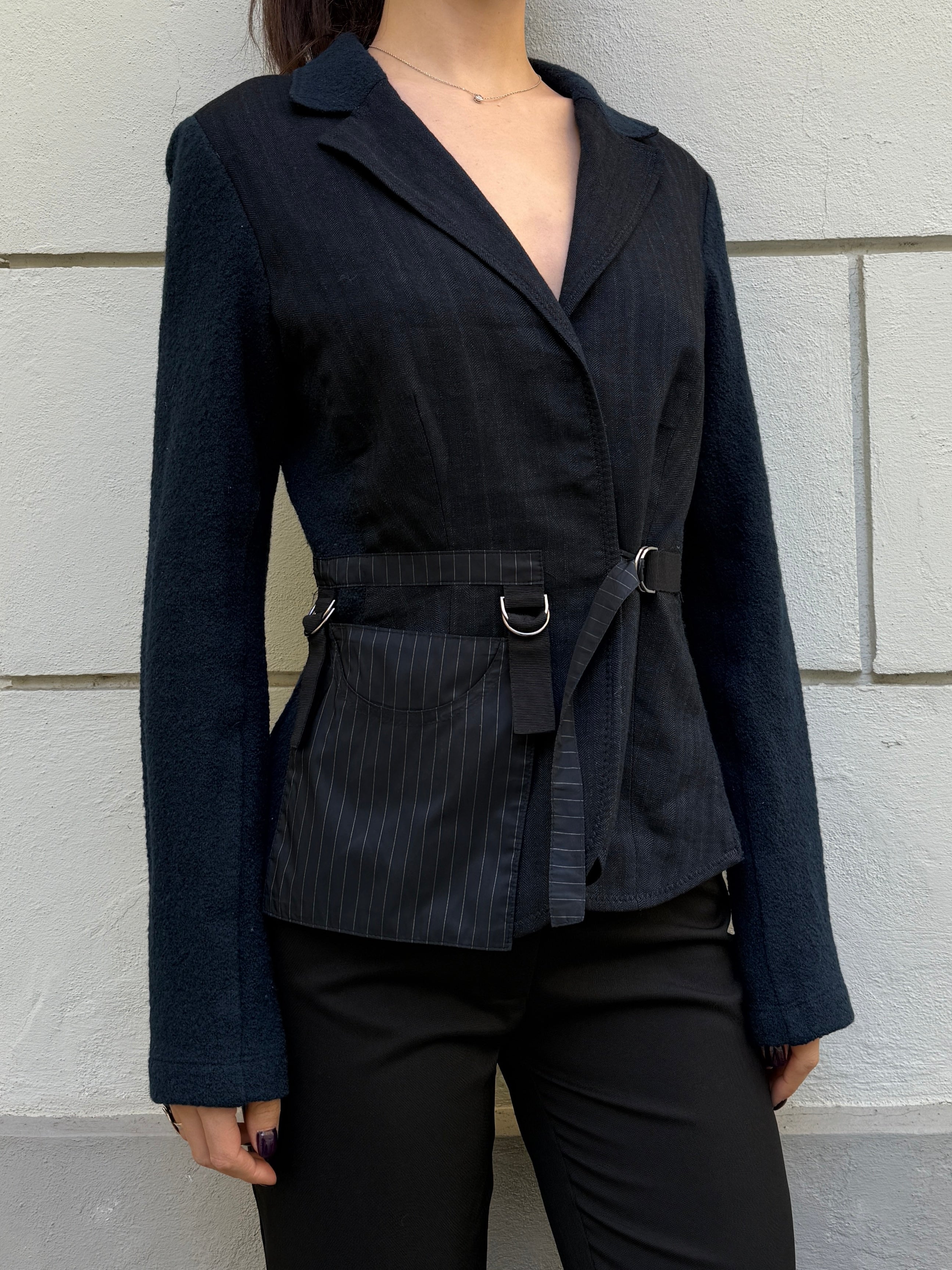 Vintage Navy Wool Sleeve Strappy Blazer Jacket M