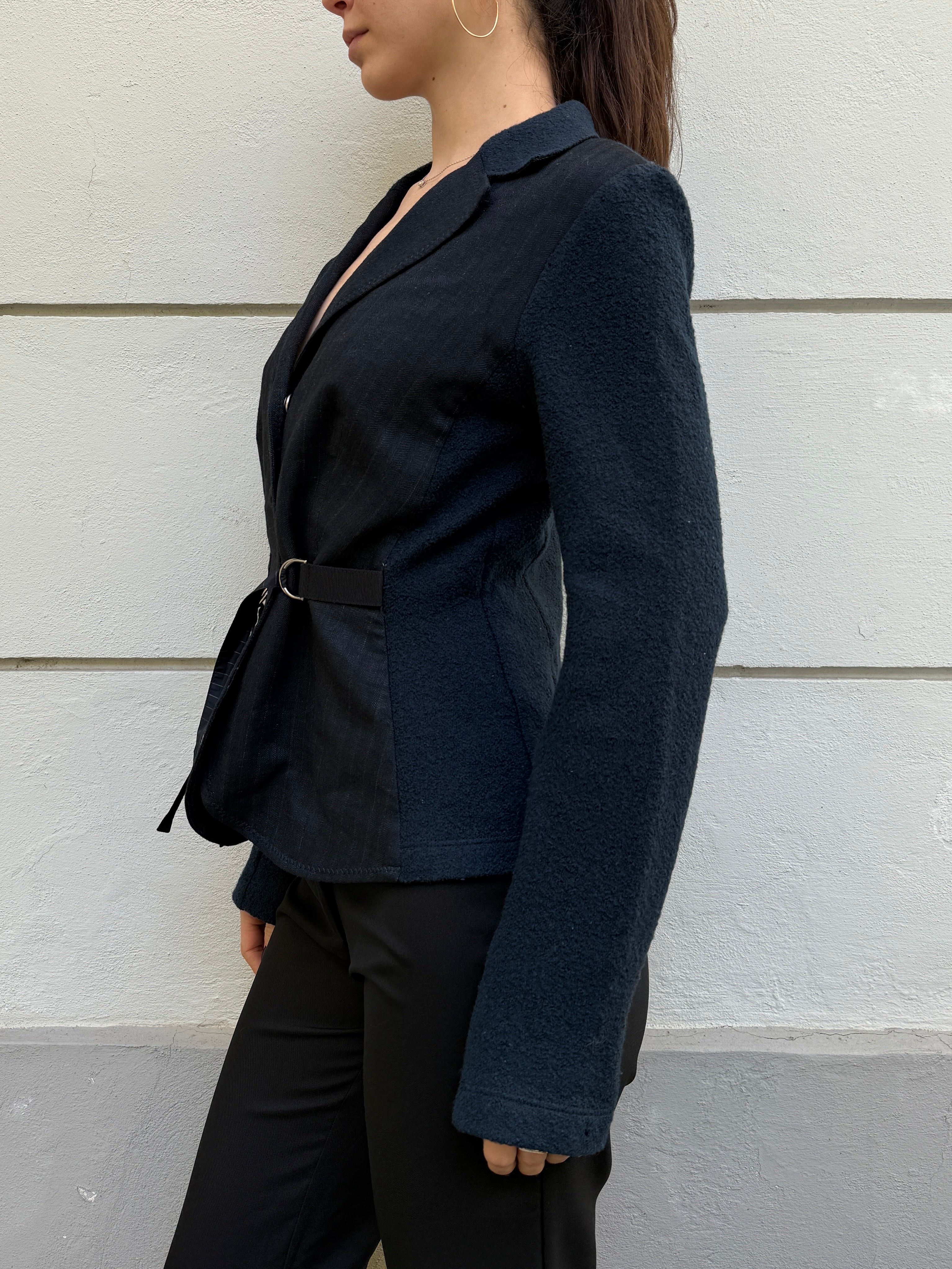 Vintage Navy Wool Sleeve Strappy Blazer Jacket M