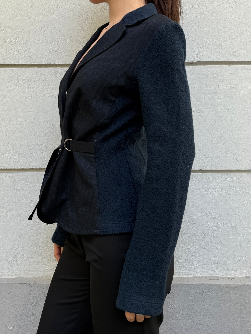 Vintage Navy Wool Sleeve Strappy Blazer Jacket M
