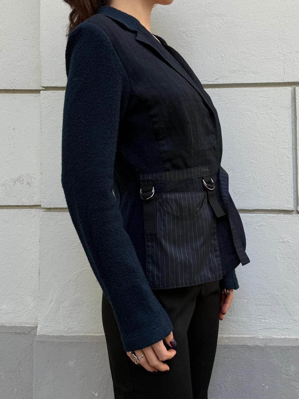 Vintage Navy Wool Sleeve Strappy Blazer Jacket M