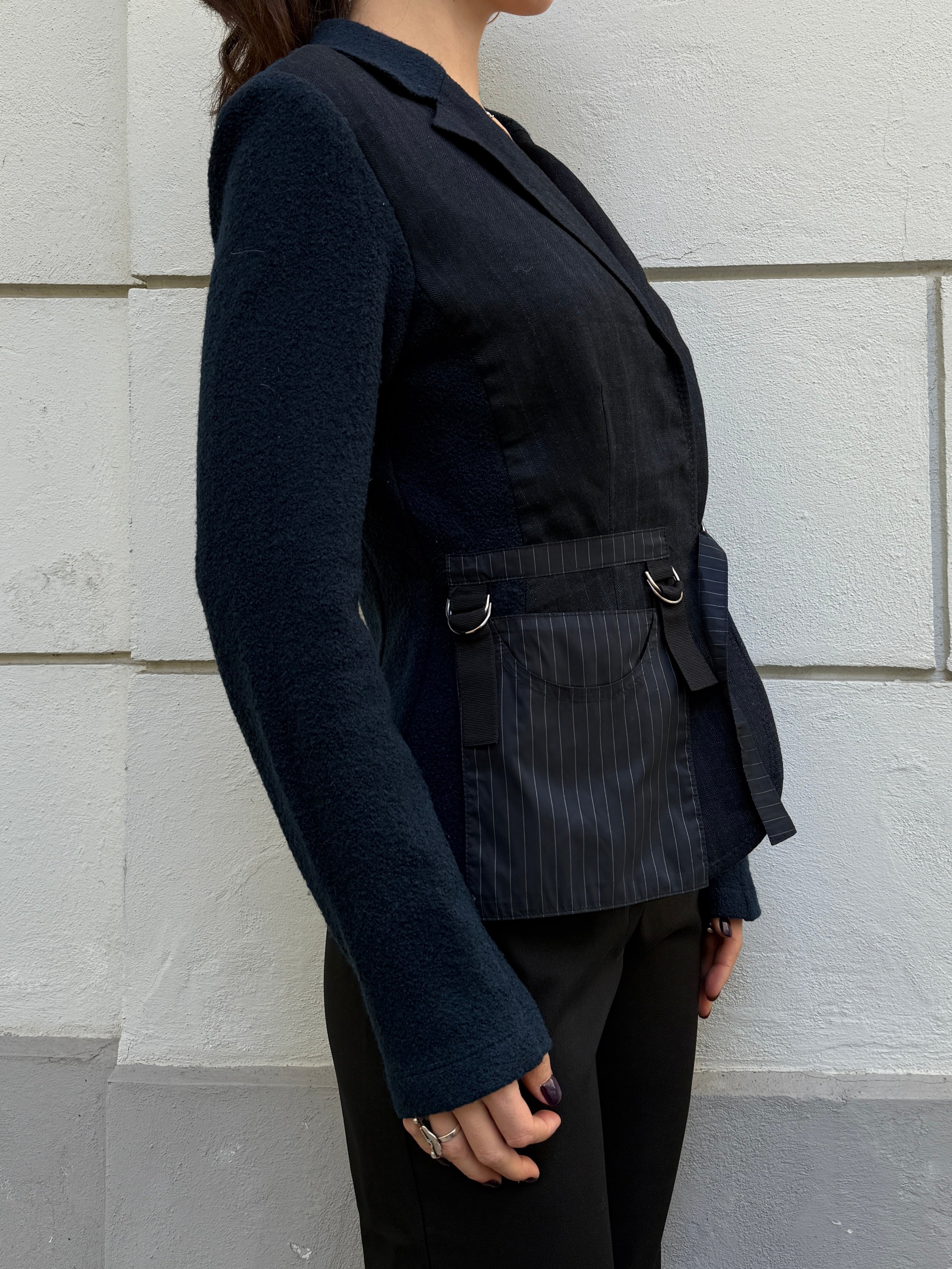 Vintage Navy Wool Sleeve Strappy Blazer Jacket M