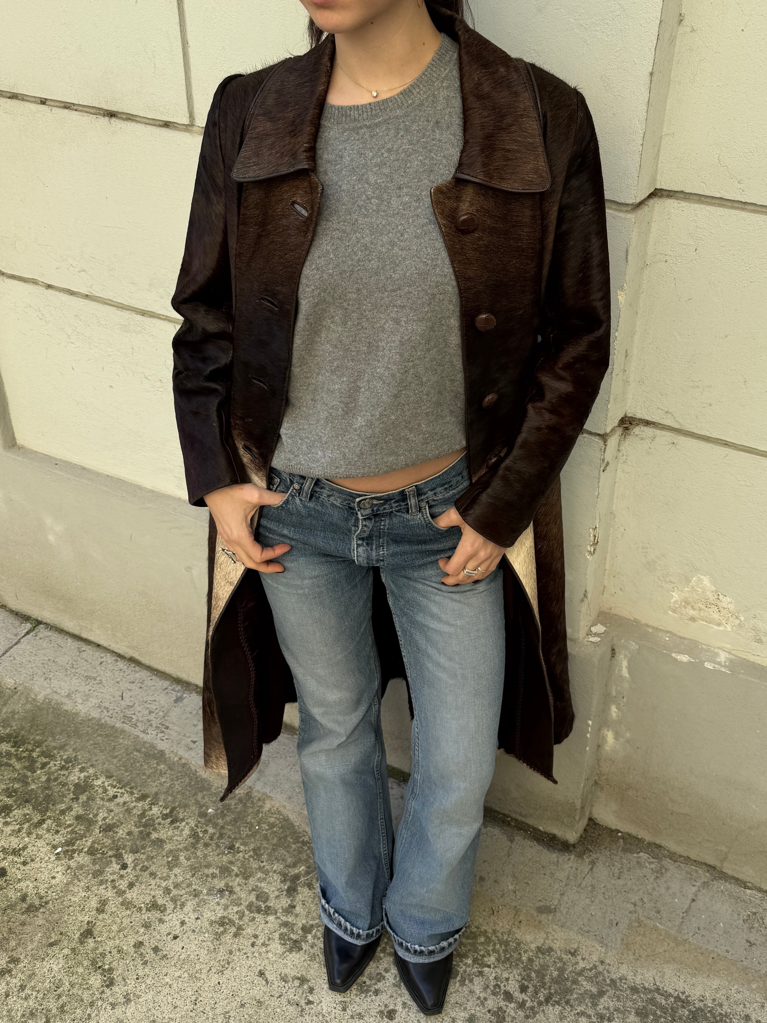 Vintage 100% Genuine Cowhide Ponyhair Coat L