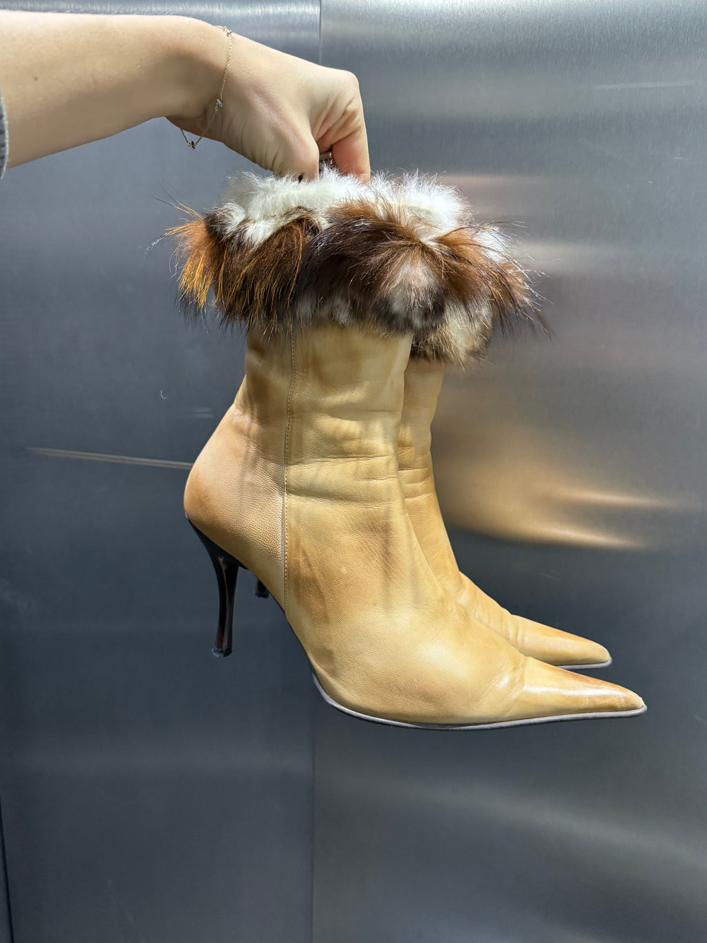 Vintage Y2K 100% Genuine Leather/Shearling & Fur Trim Boots EU 39