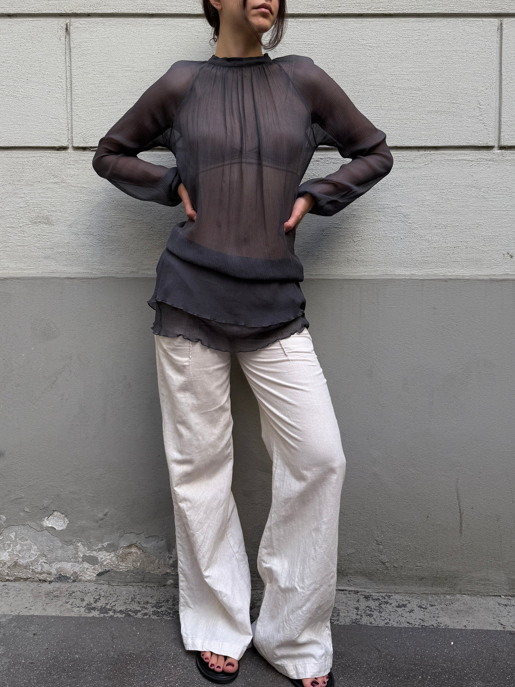 Vintage Sisley Sheer Tunic Blouse M