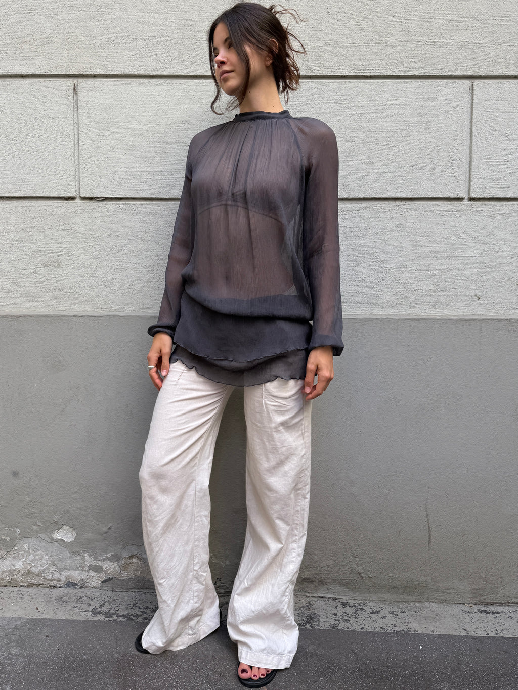 Vintage Sisley Sheer Tunic Blouse M