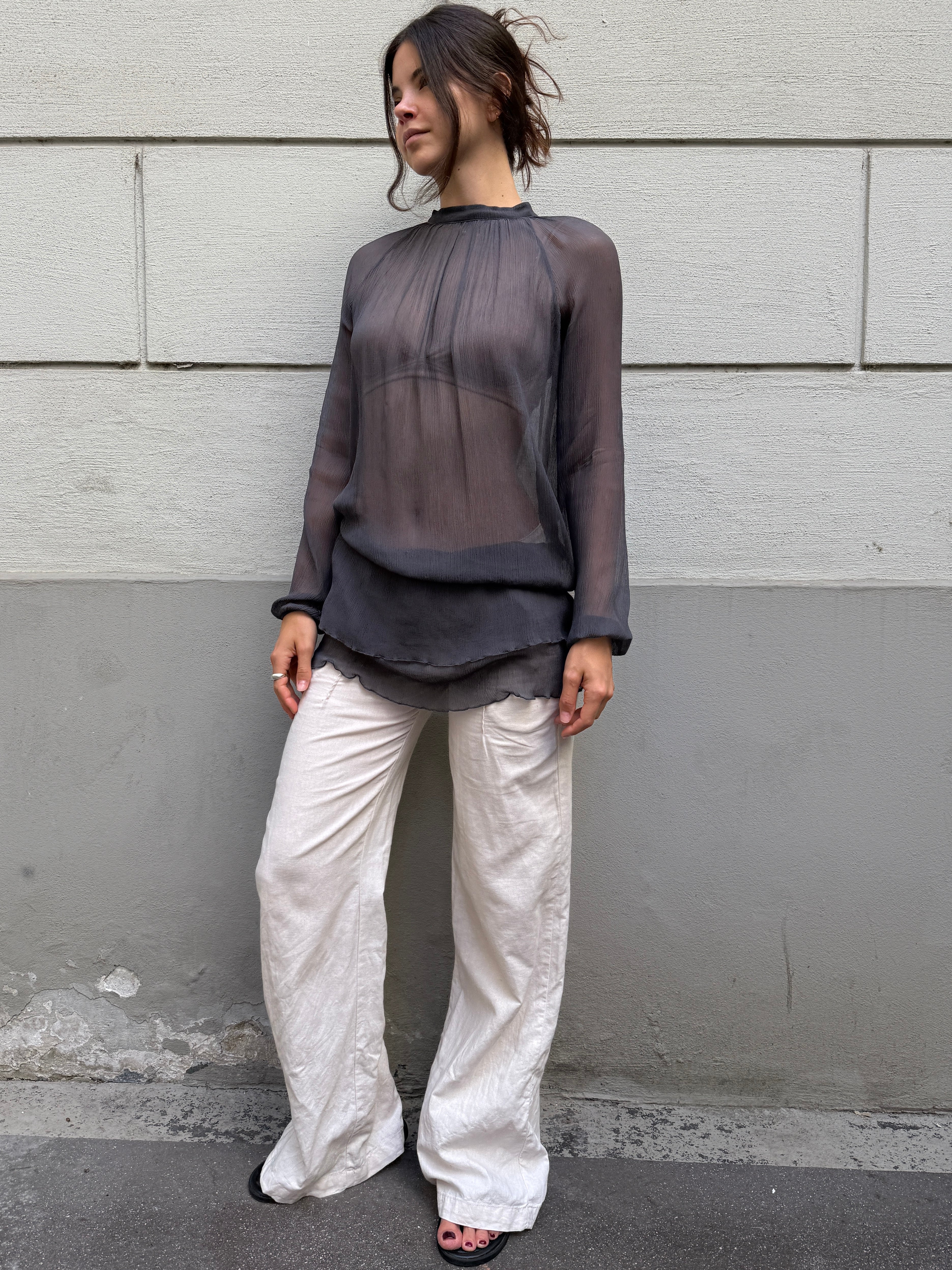 Vintage Sisley Sheer Tunic Blouse M