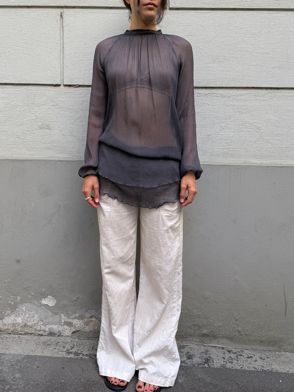 Vintage Sisley Sheer Tunic Blouse M
