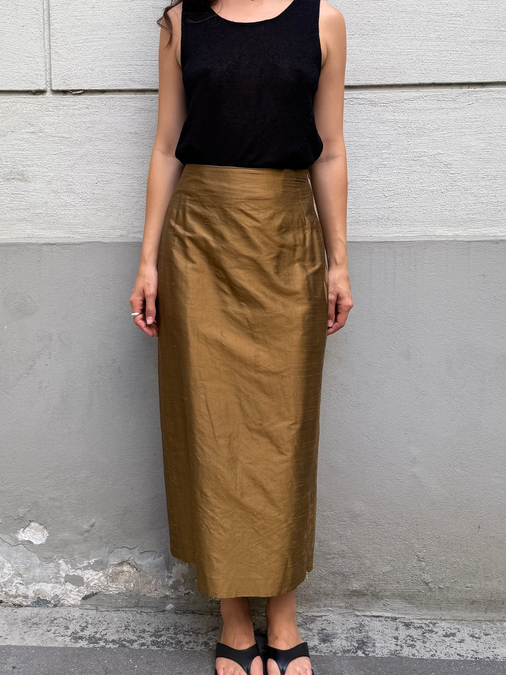 Vintage 100% Silk Brown/Gold Skirt S