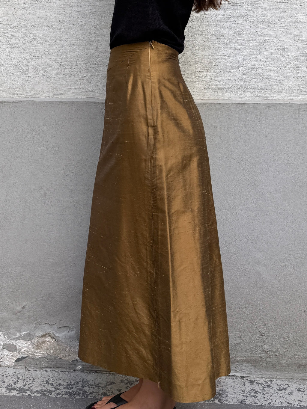 Vintage 100% Silk Brown/Gold Skirt S