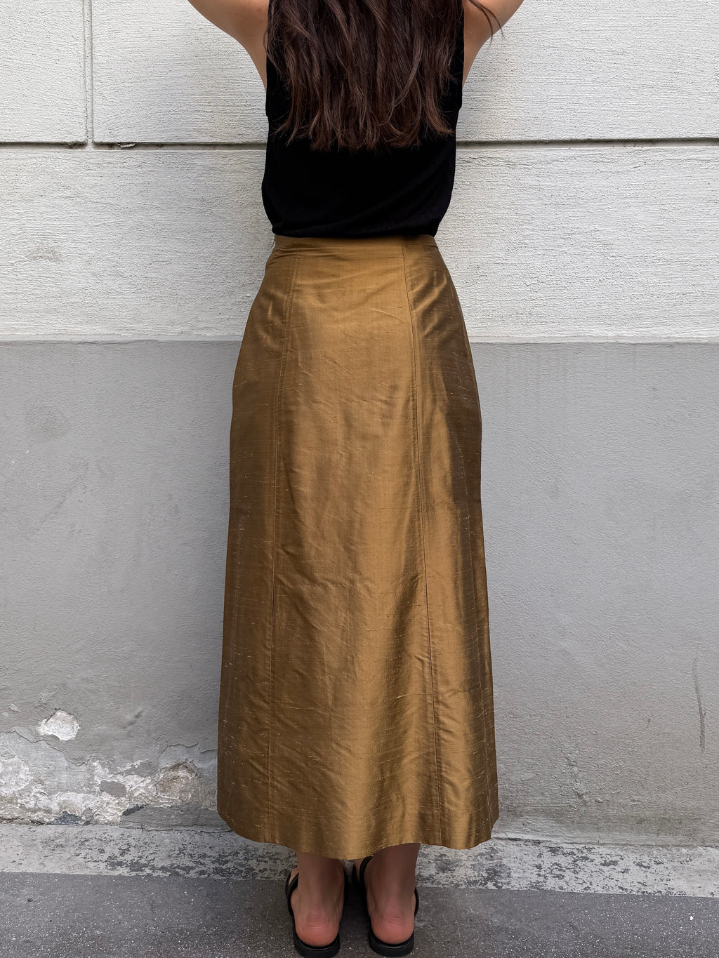 Vintage 100% Silk Brown/Gold Skirt S