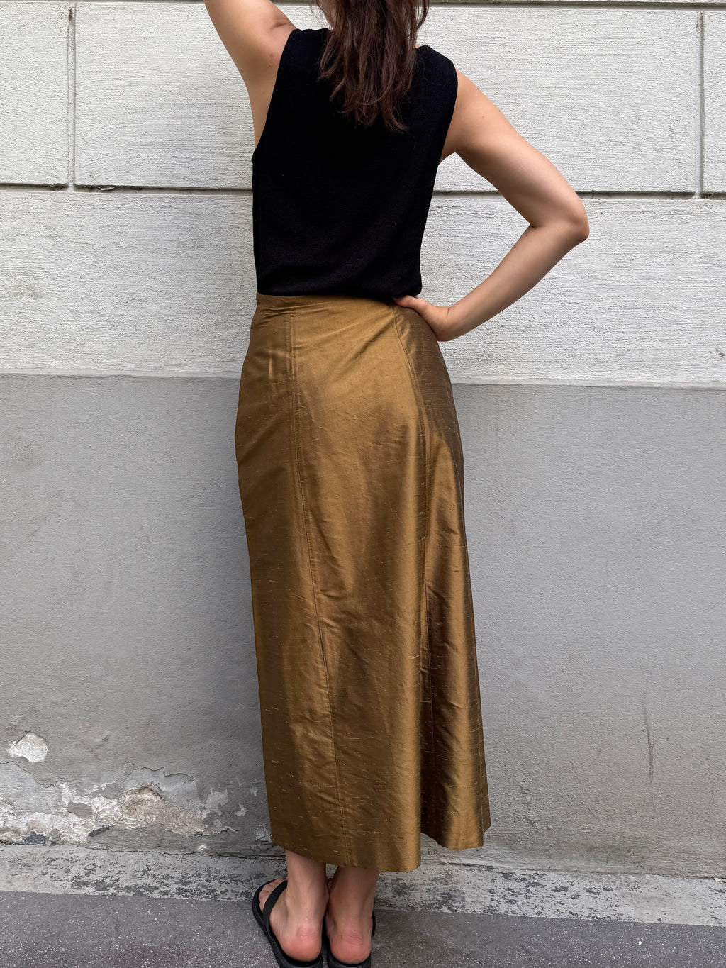 Vintage 100% Silk Brown/Gold Skirt S