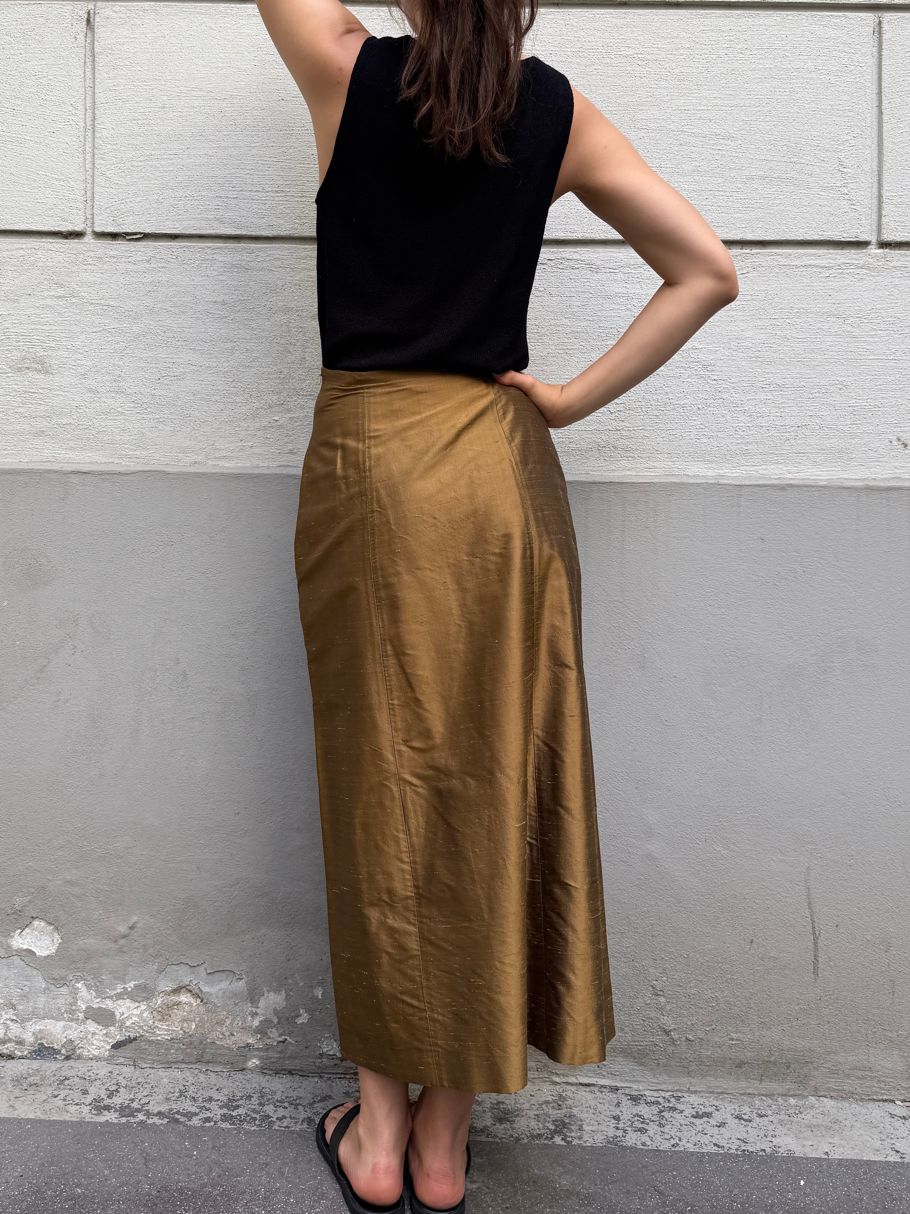 Vintage 100% Silk Brown/Gold Skirt S