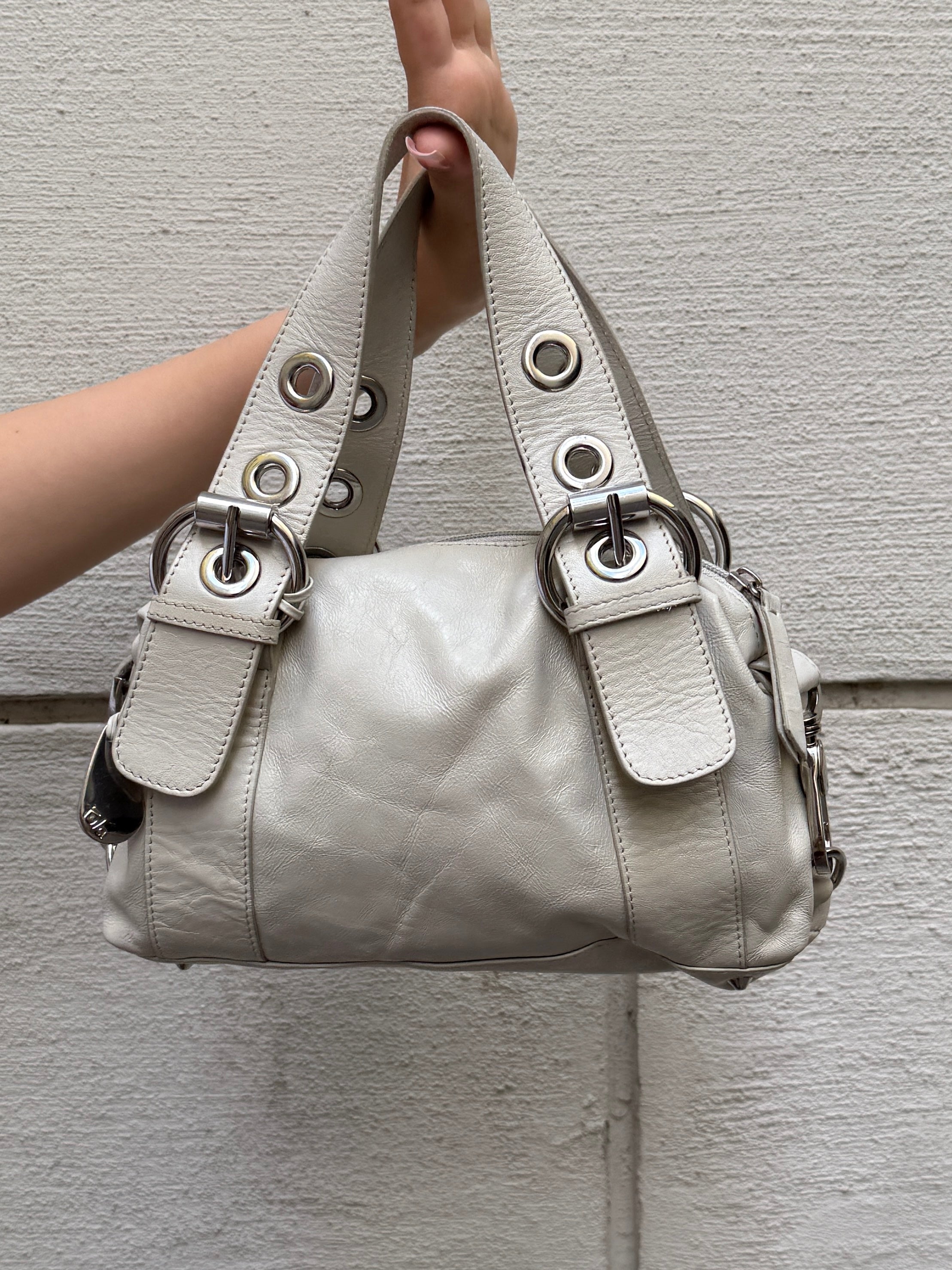 Vintage Y2K 100% Genuine Leather White Handbag S
