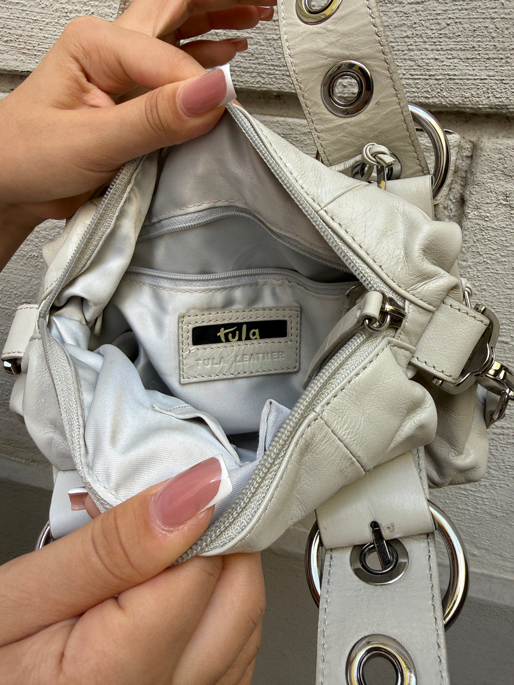 Vintage Y2K 100% Genuine Leather White Handbag S