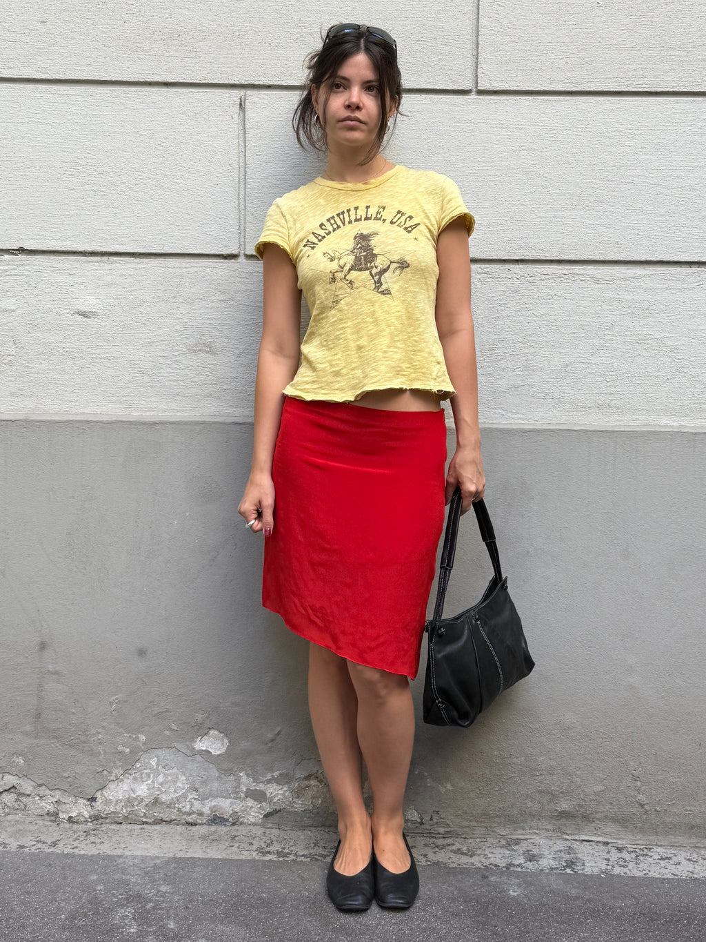 100% Silk Asymmetrical Hem Red Skirt S/M