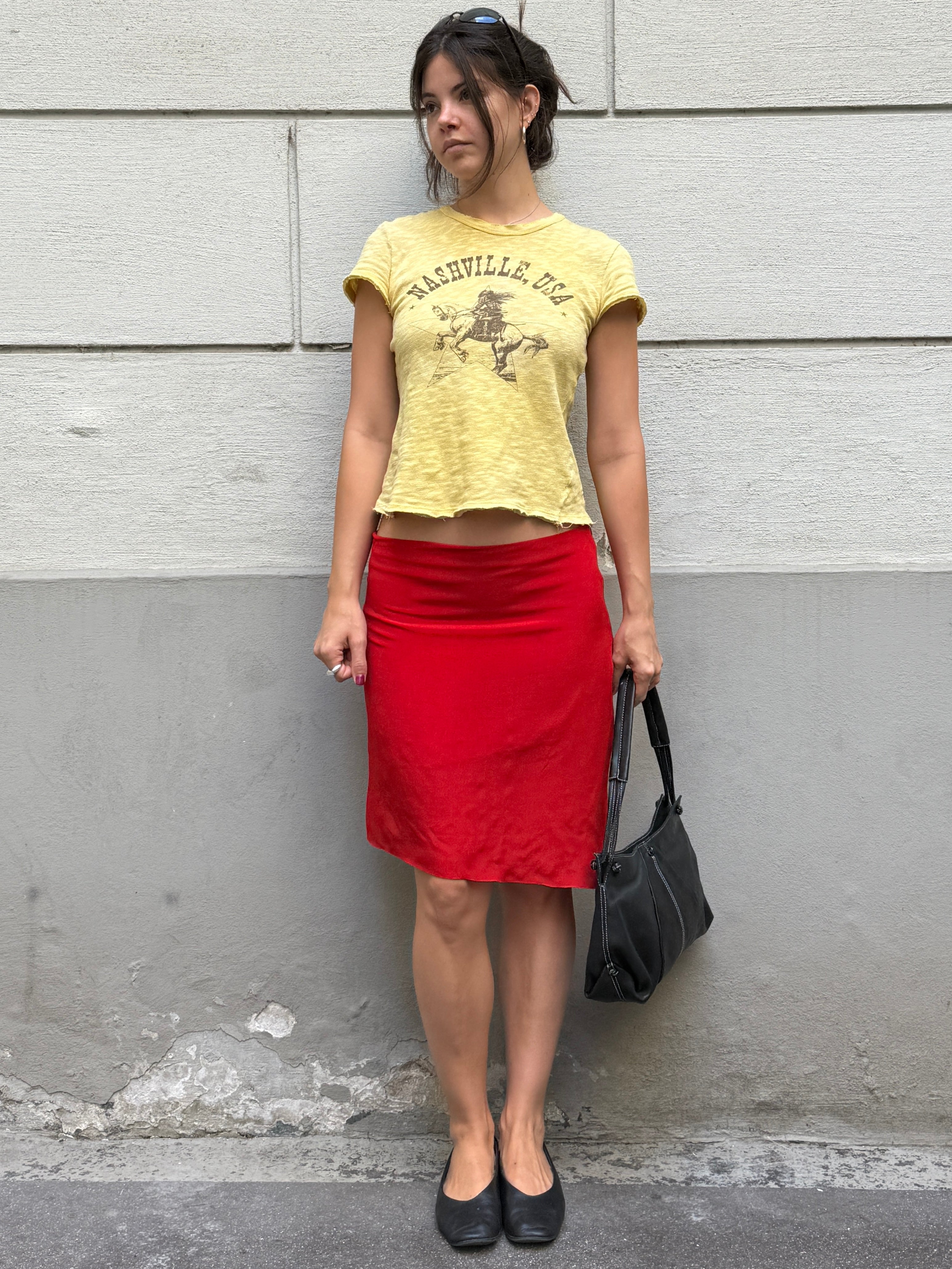 100% Silk Asymmetrical Hem Red Skirt S/M