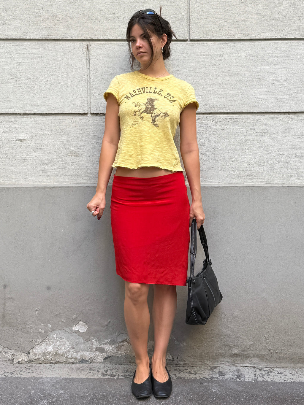 100% Silk Asymmetrical Hem Red Skirt S/M