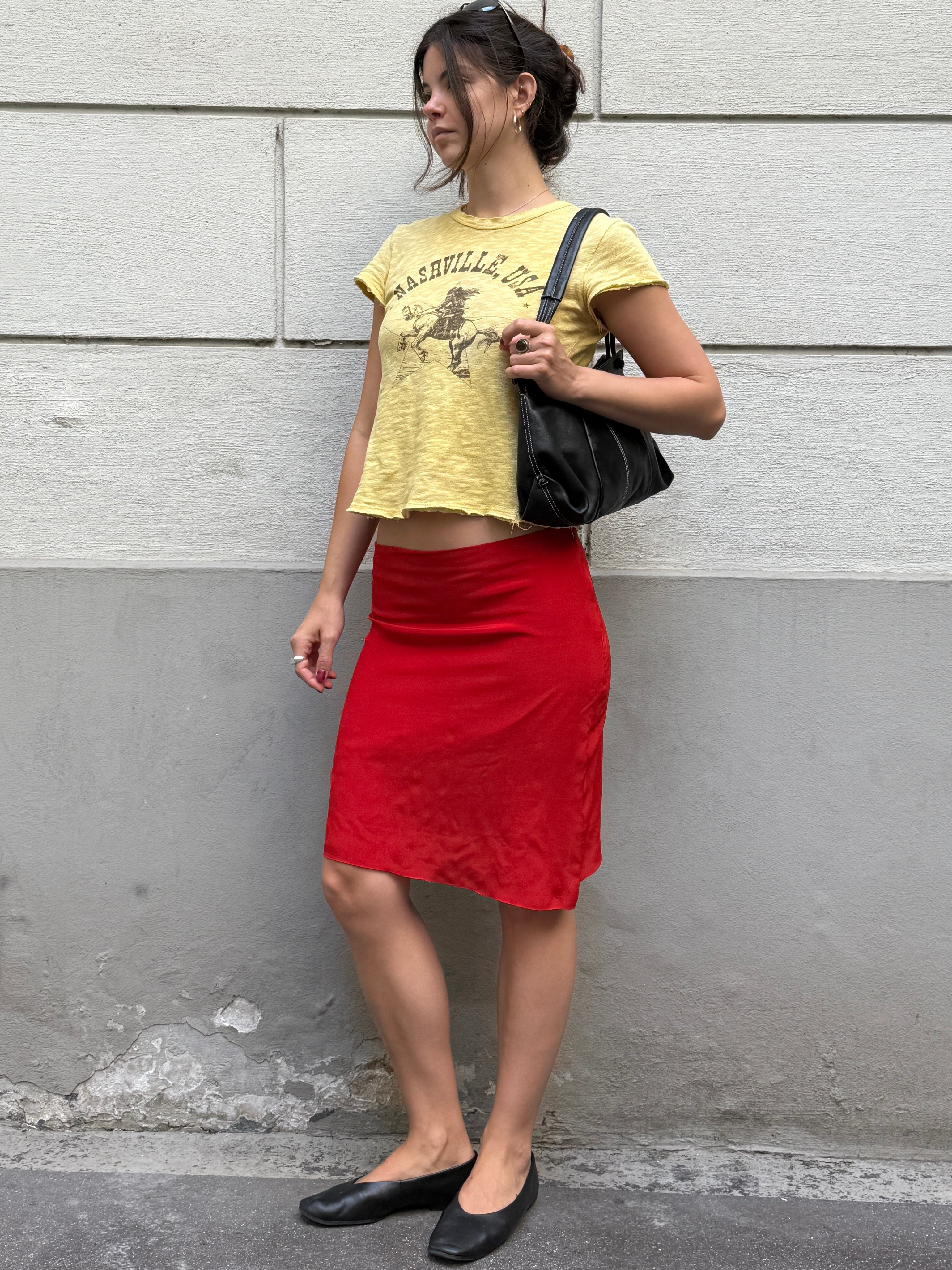 100% Silk Asymmetrical Hem Red Skirt S/M