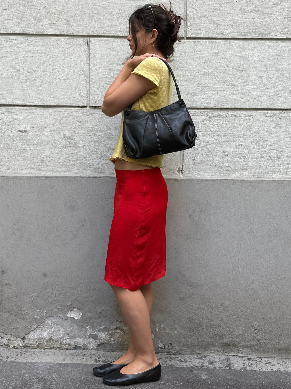 100% Silk Asymmetrical Hem Red Skirt S/M