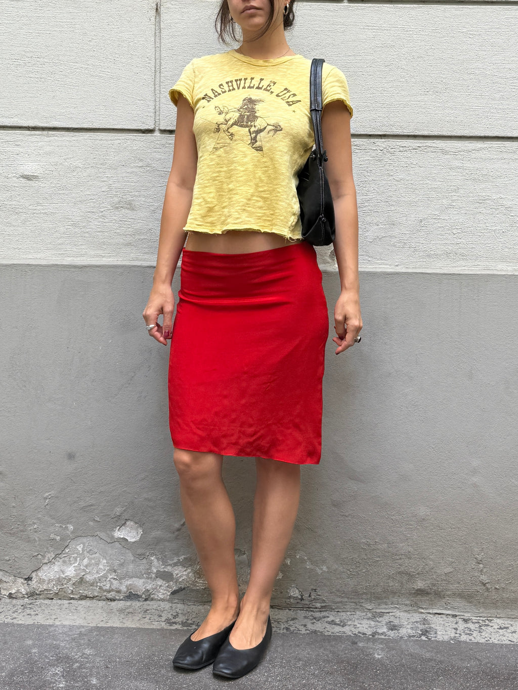 100% Silk Asymmetrical Hem Red Skirt S/M