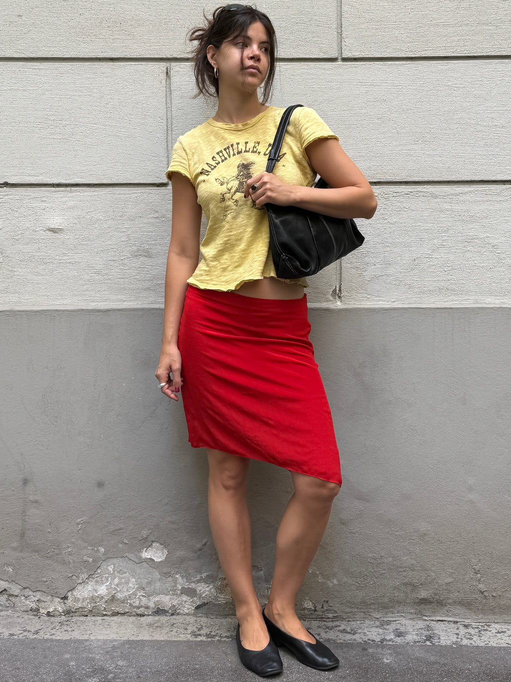 100% Silk Asymmetrical Hem Red Skirt S/M