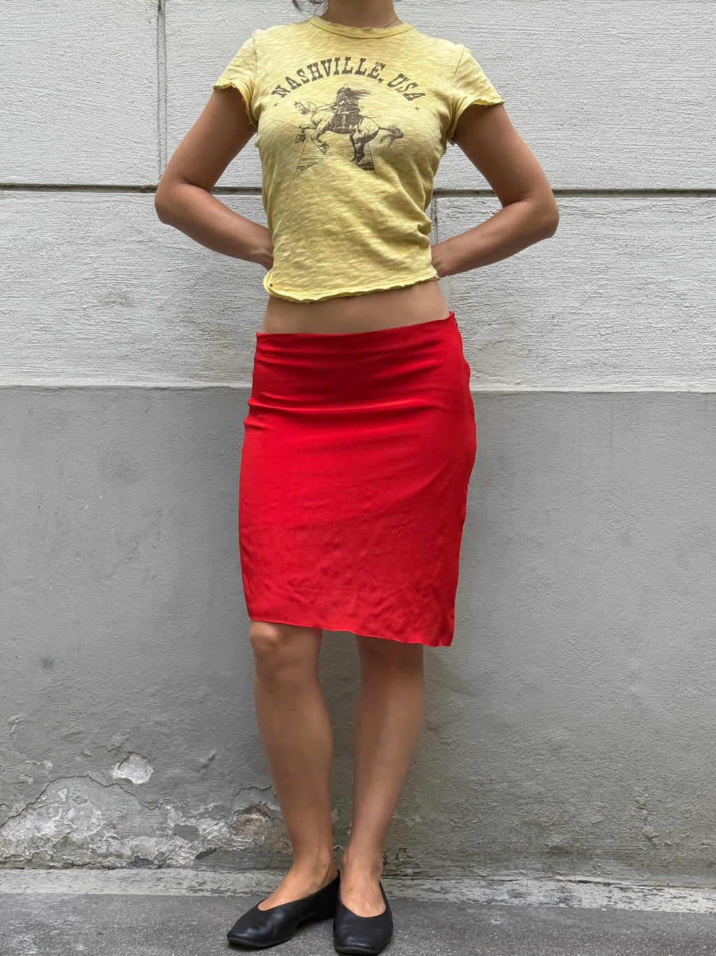 100% Silk Asymmetrical Hem Red Skirt S/M